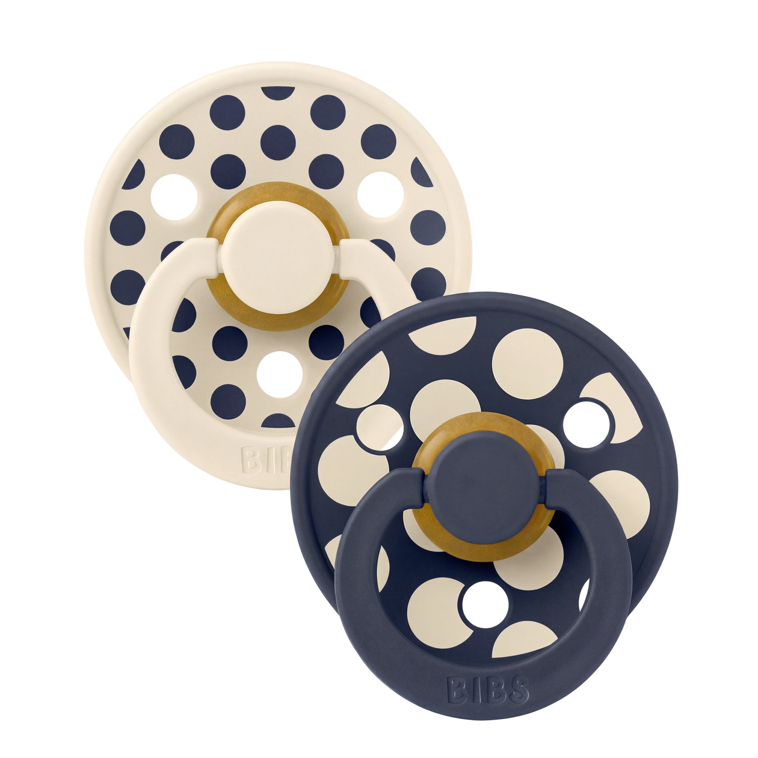 BIBS Pacifier Studio Colour 2 PACK Polka Mix Latex Size 1 Ivory/Deep Space