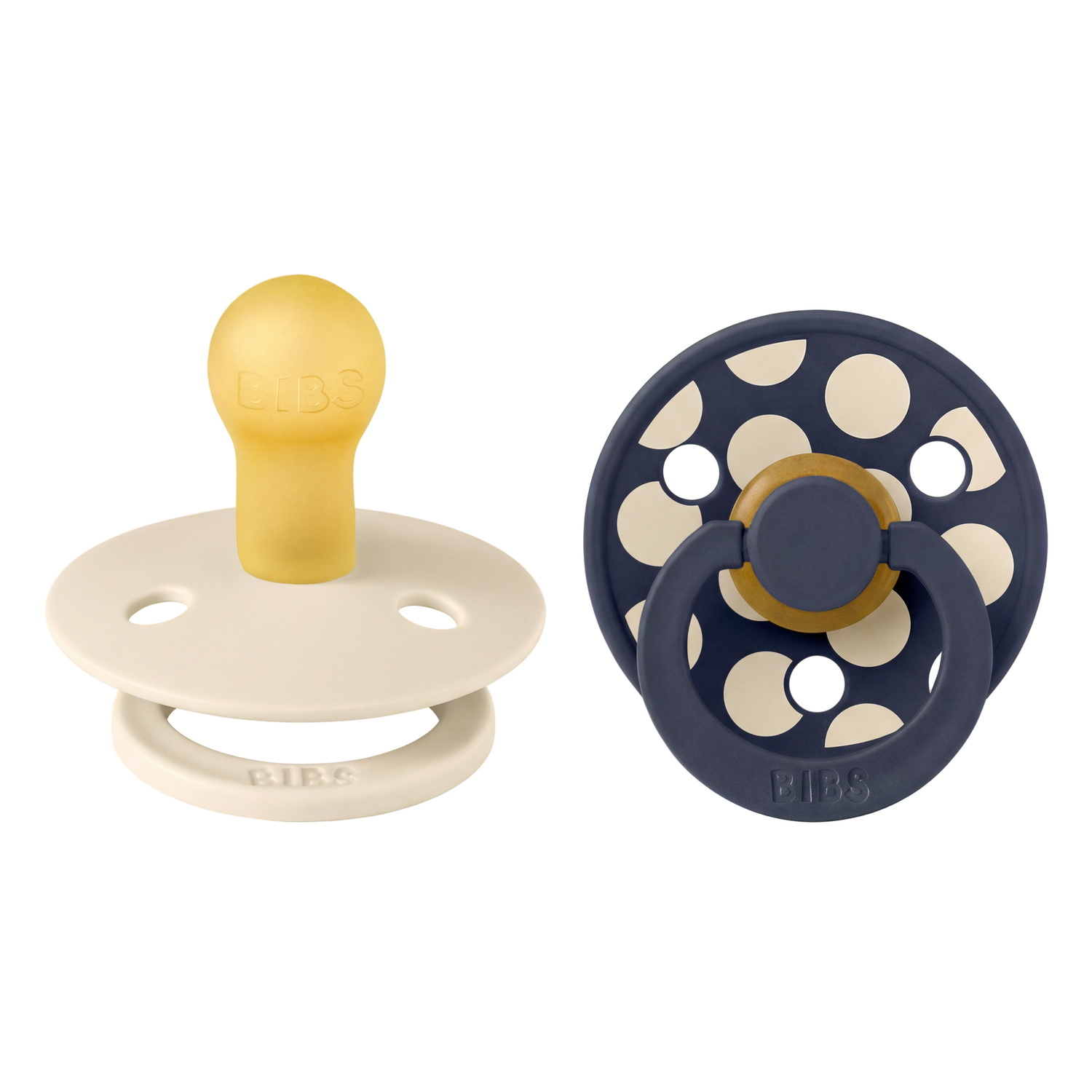 BIBS Pacifier Studio Colour 2 PACK Polka Mix Latex Size 1 Ivory/Deep Space