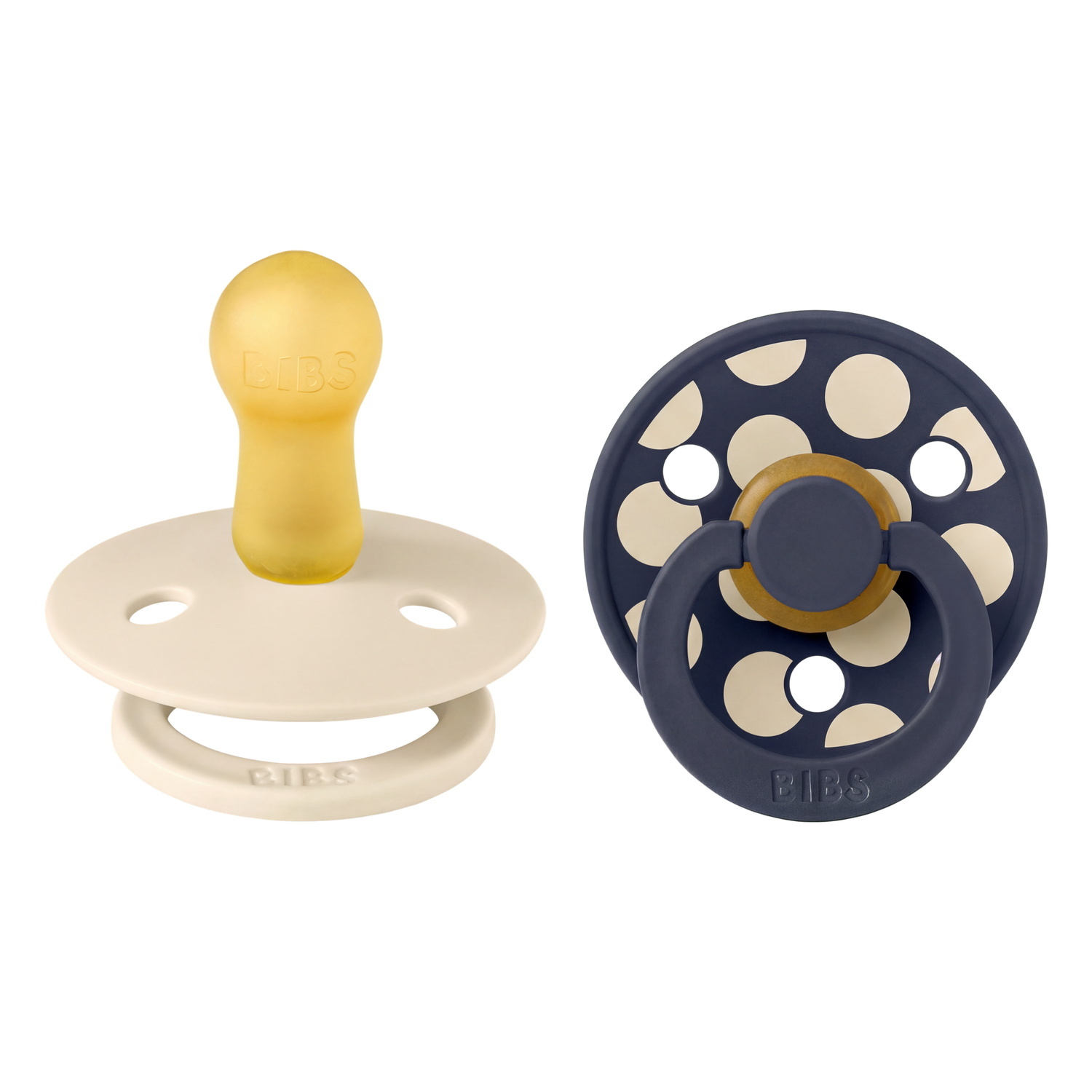 BIBS Pacifier Studio Colour 2 PACK Polka Mix Latex Size 2 Ivory/Deep Space