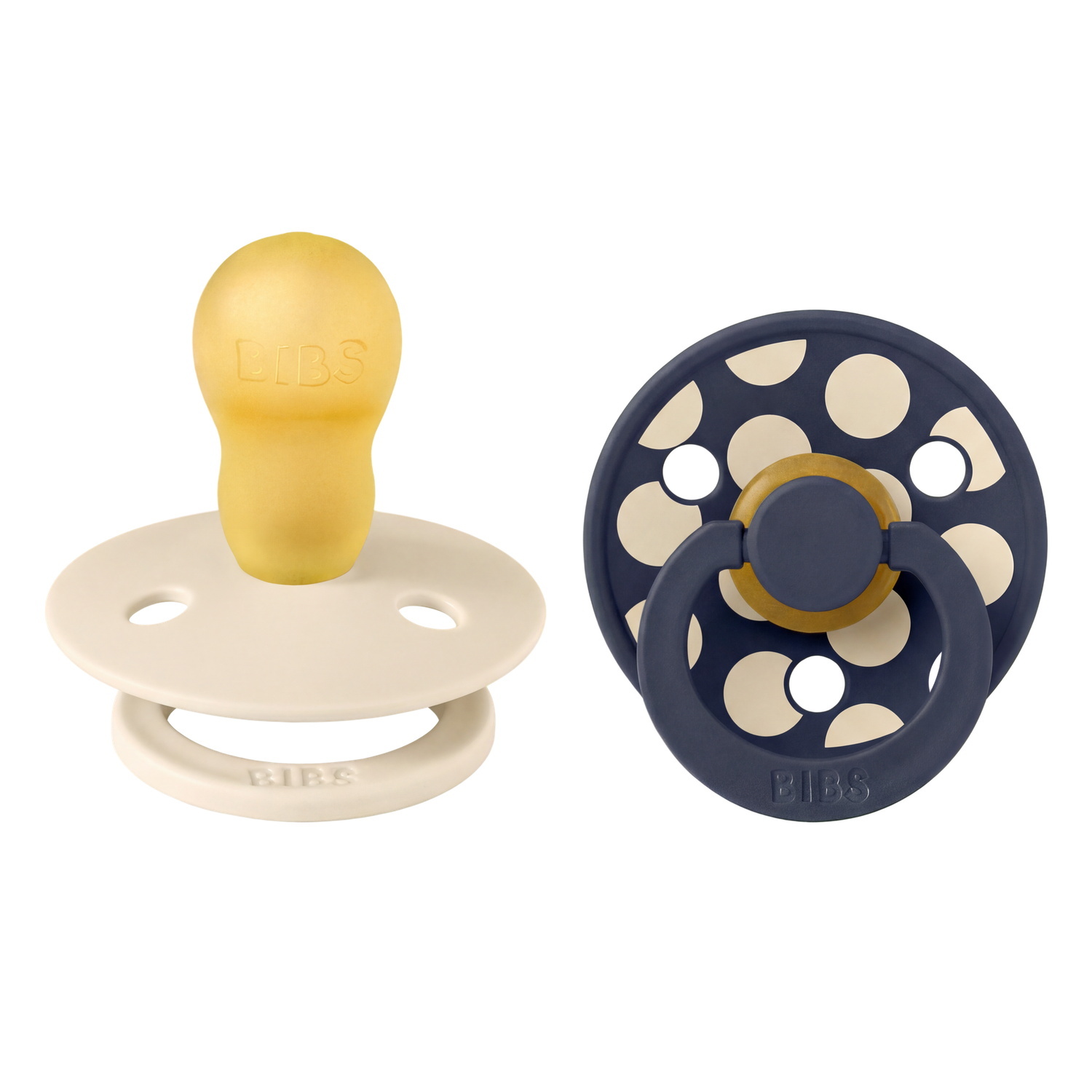BIBS Pacifier Studio Colour 2 PACK Polka Mix Latex Size 3 Ivory/Deep Space