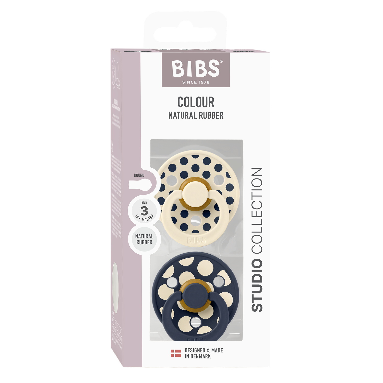 BIBS Pacifier Studio Colour 2 PACK Polka Mix Latex Size 3 Ivory/Deep Space