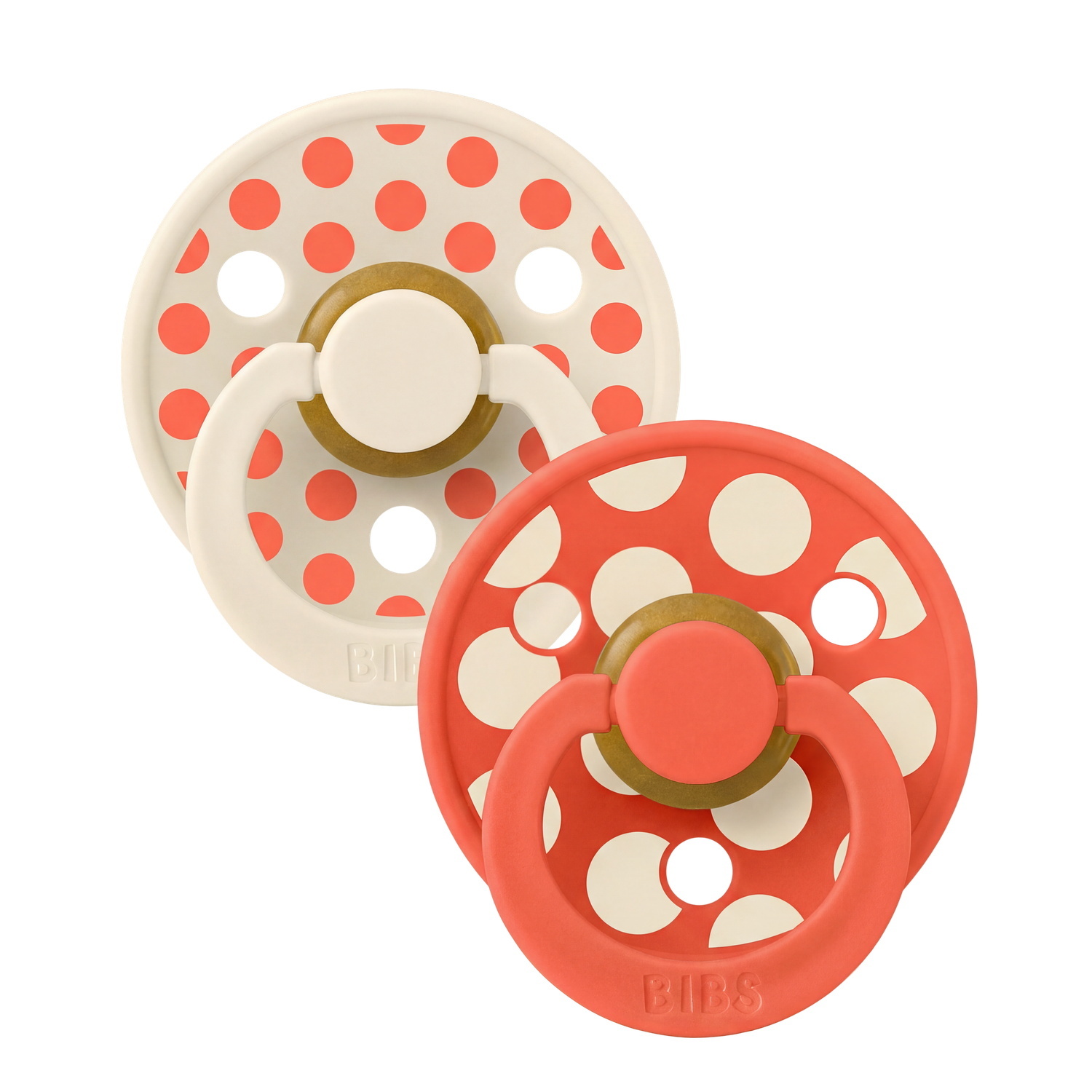 BIBS Pacifier Studio Colour 2 PACK Polka Mix Latex Size 1 Ivory/Tango