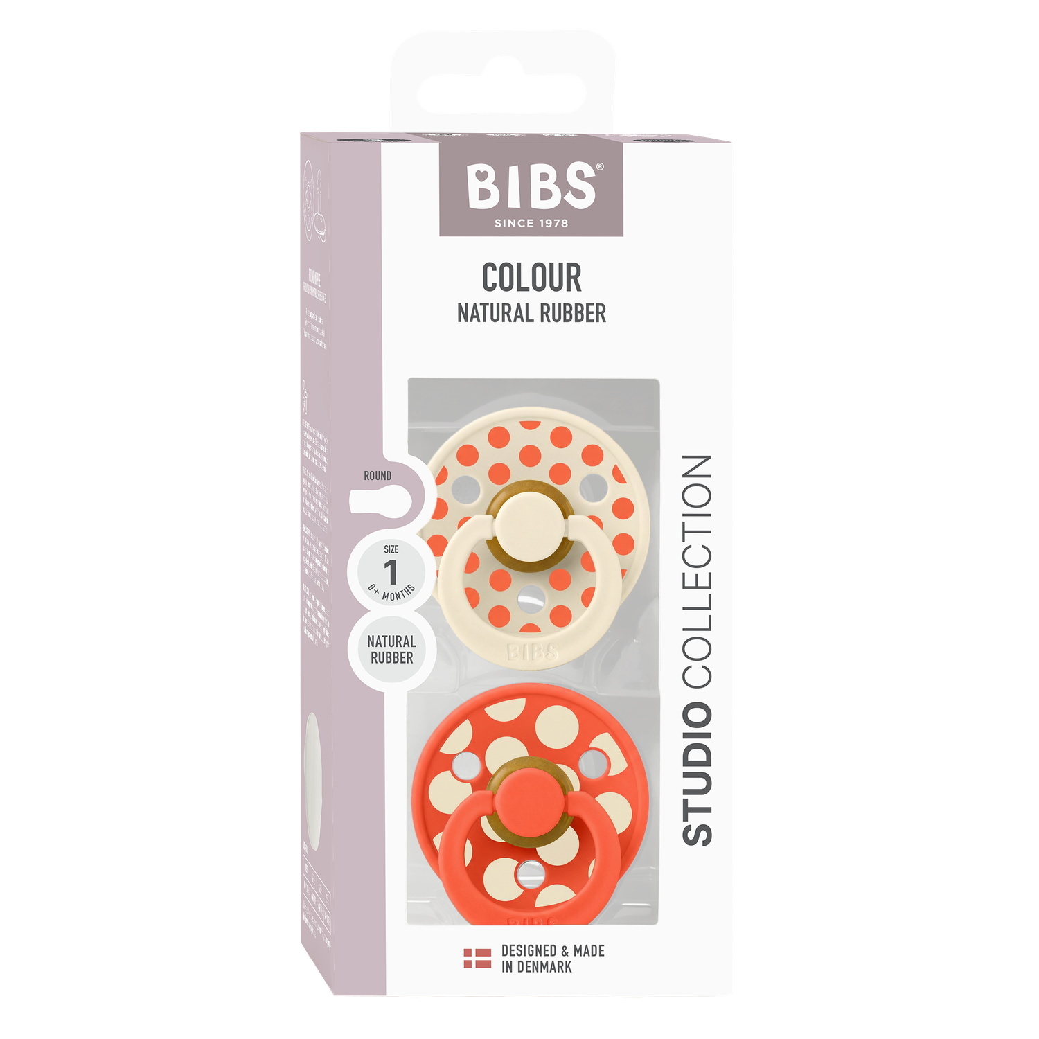 BIBS Pacifier Studio Colour 2 PACK Polka Mix Latex Size 1 Ivory/Tango