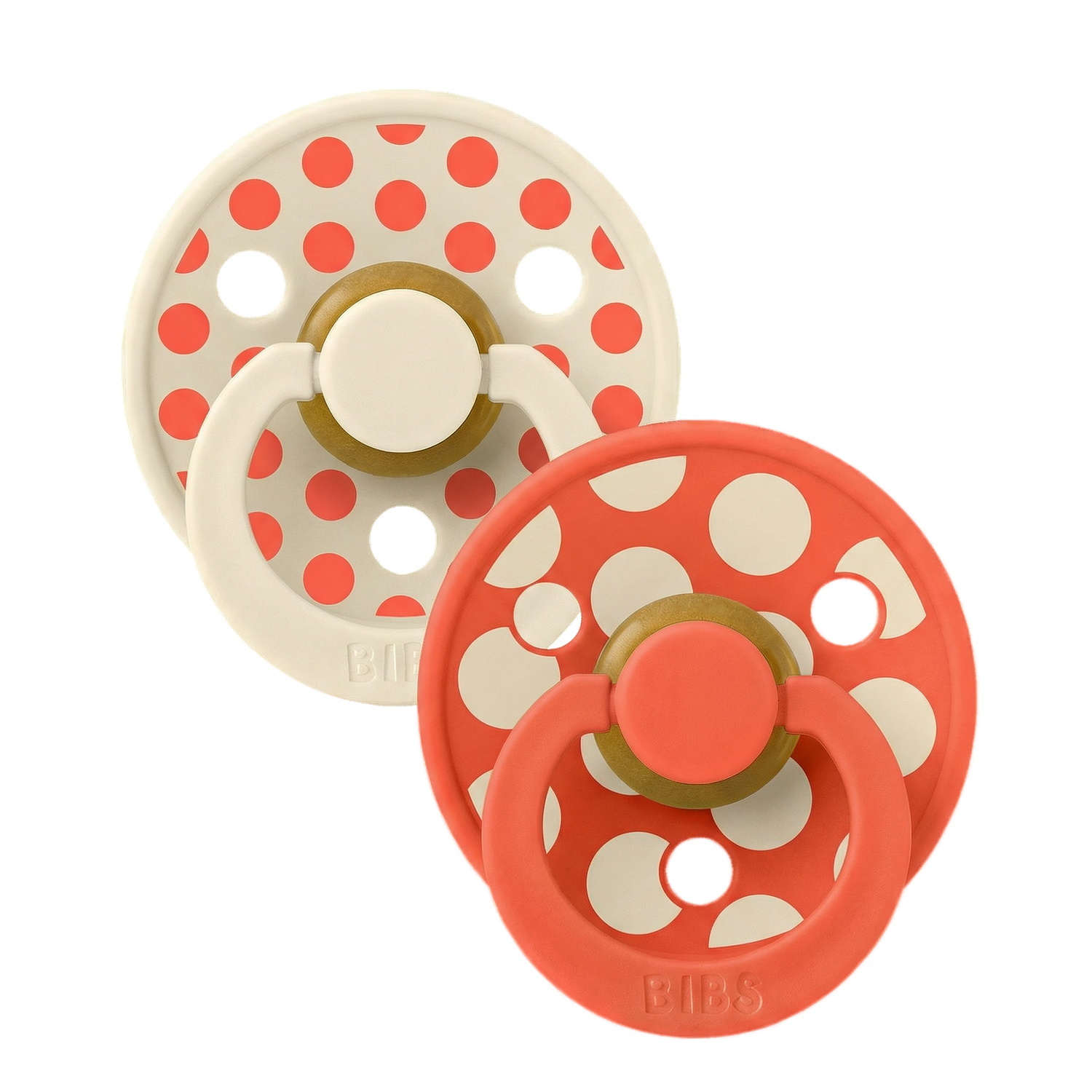 BIBS Pacifier Studio Colour 2 PACK Polka Mix Latex Size 2 Ivory/Tango