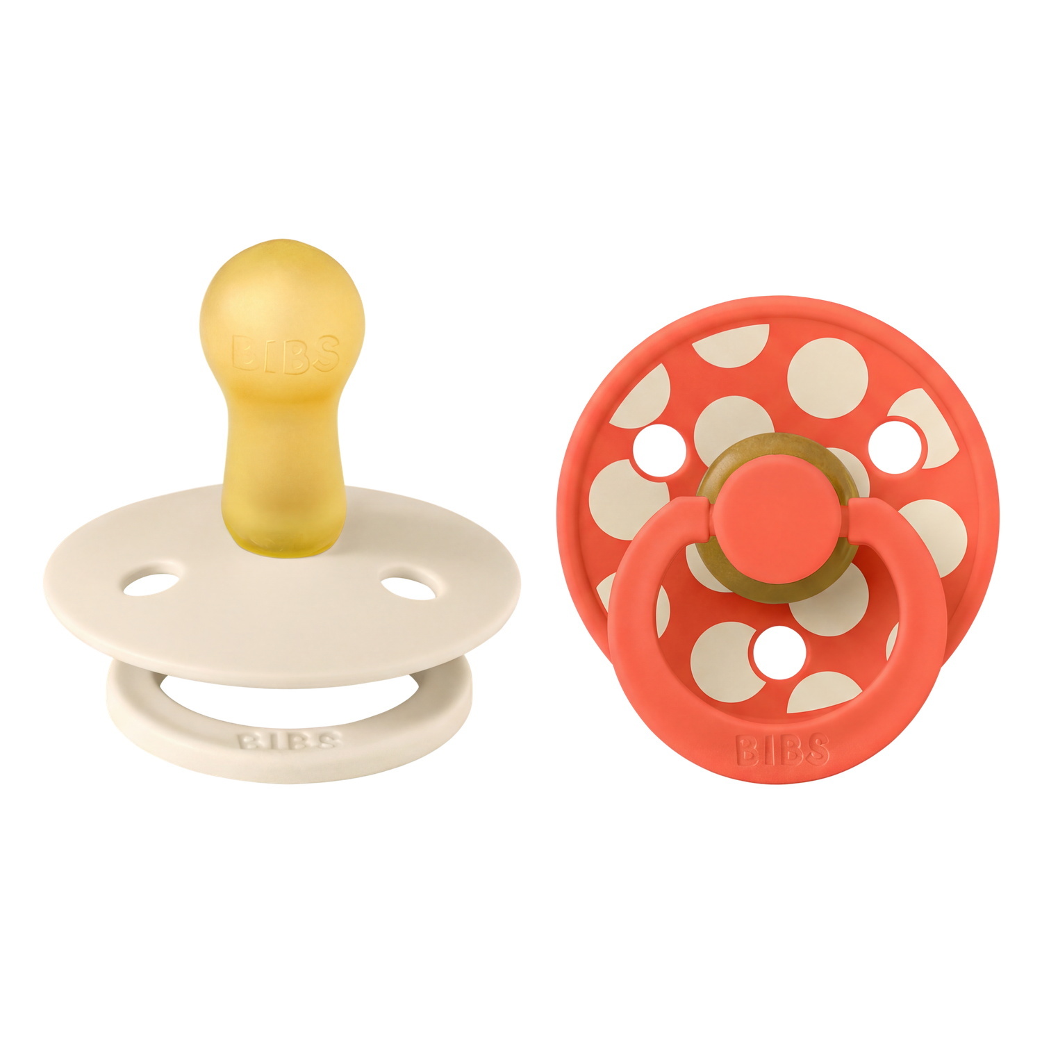 BIBS Pacifier Studio Colour 2 PACK Polka Mix Latex Size 2 Ivory/Tango