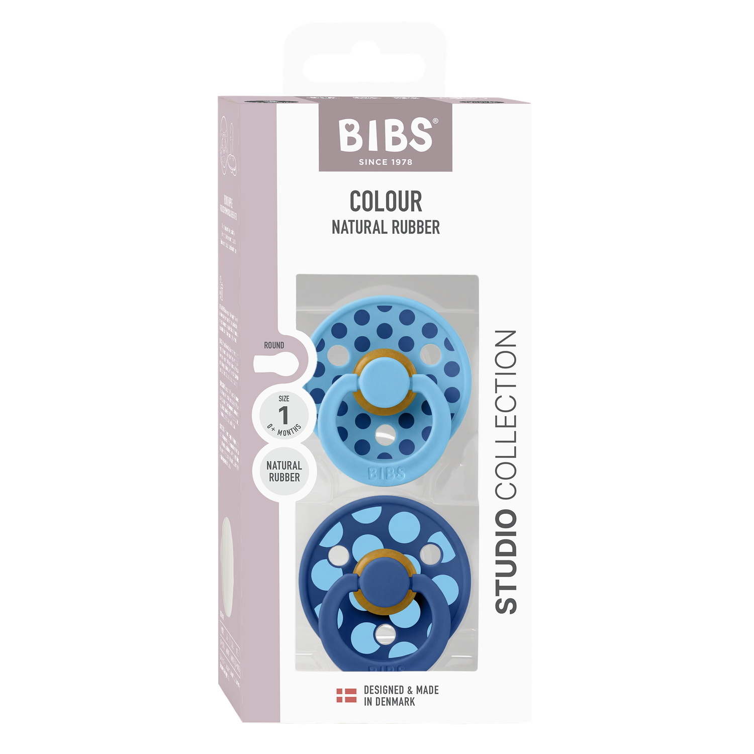 BIBS Pacifier Studio Colour 2 PACK Polka Mix Latex Size 1 Breeze/Cornflower