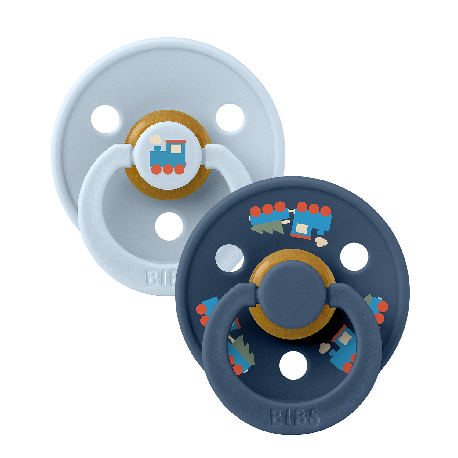 BIBS Pacifier Colour Holiday Train 2 PACK Latex Size 2 Baby Blue/Steel Blue