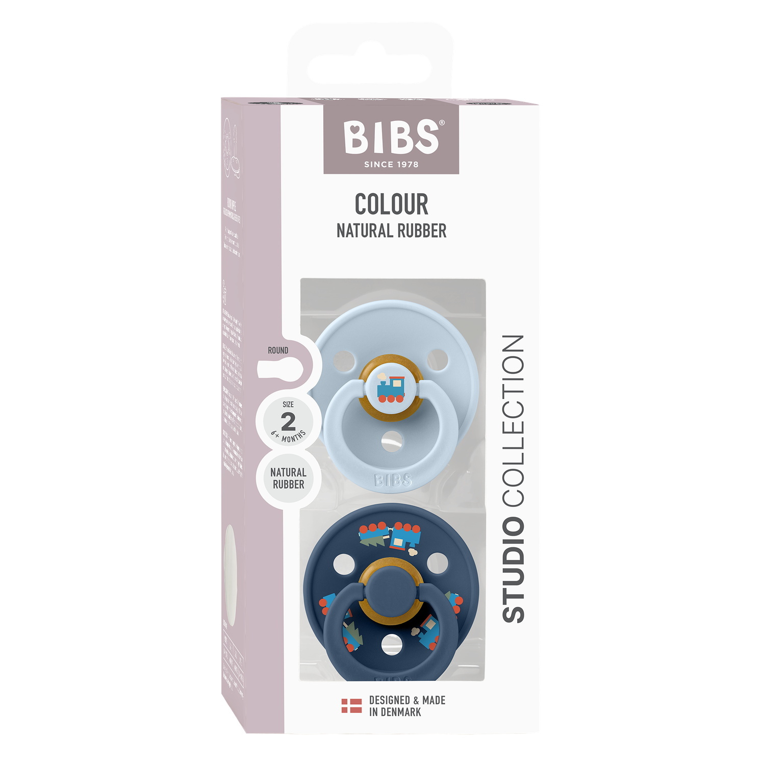 BIBS Pacifier Colour Holiday Train 2 PACK Latex Size 2 Baby Blue/Steel Blue