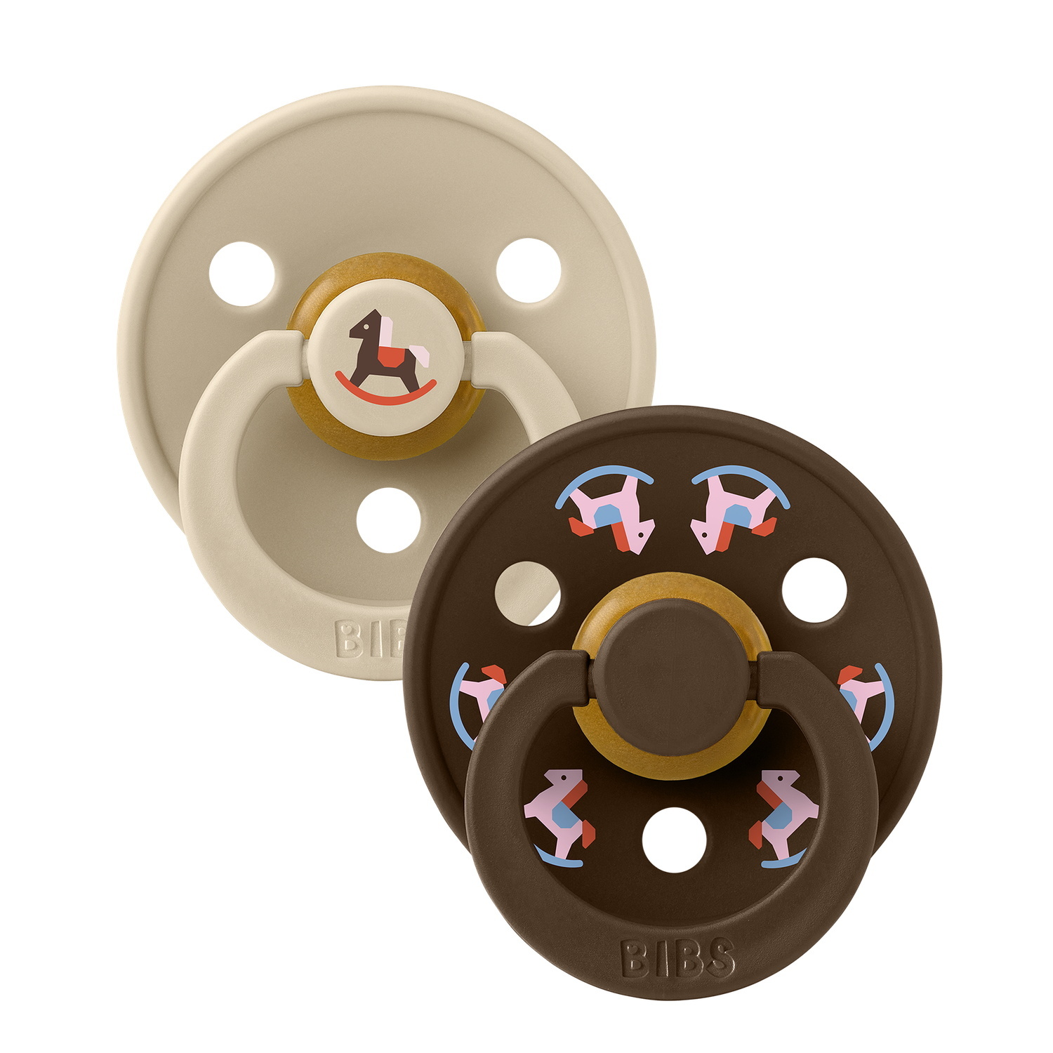 BIBS Pacifier Colour Holiday Horse 2 PACK Latex Size 2 Vanilla/Mocha