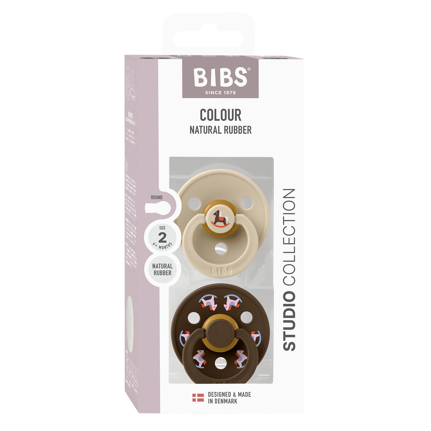 BIBS Pacifier Colour Holiday Horse 2 PACK Latex Size 2 Vanilla/Mocha