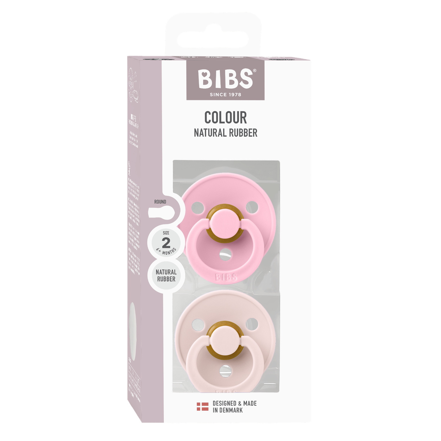 BIBS Pacifier Colour 2 PACK Latex Size 2 Petal/Baby Pink