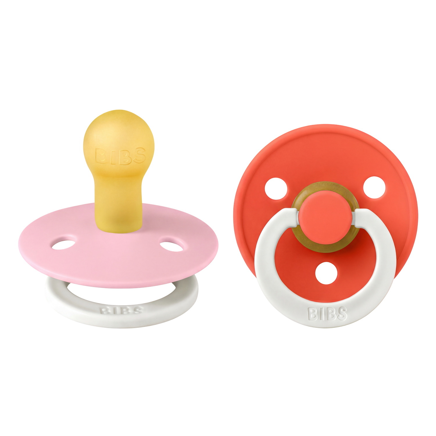 BIBS Pacifier Colour 2 PACK Latex Size 1 Baby Pink GLOW/Tango GLOW