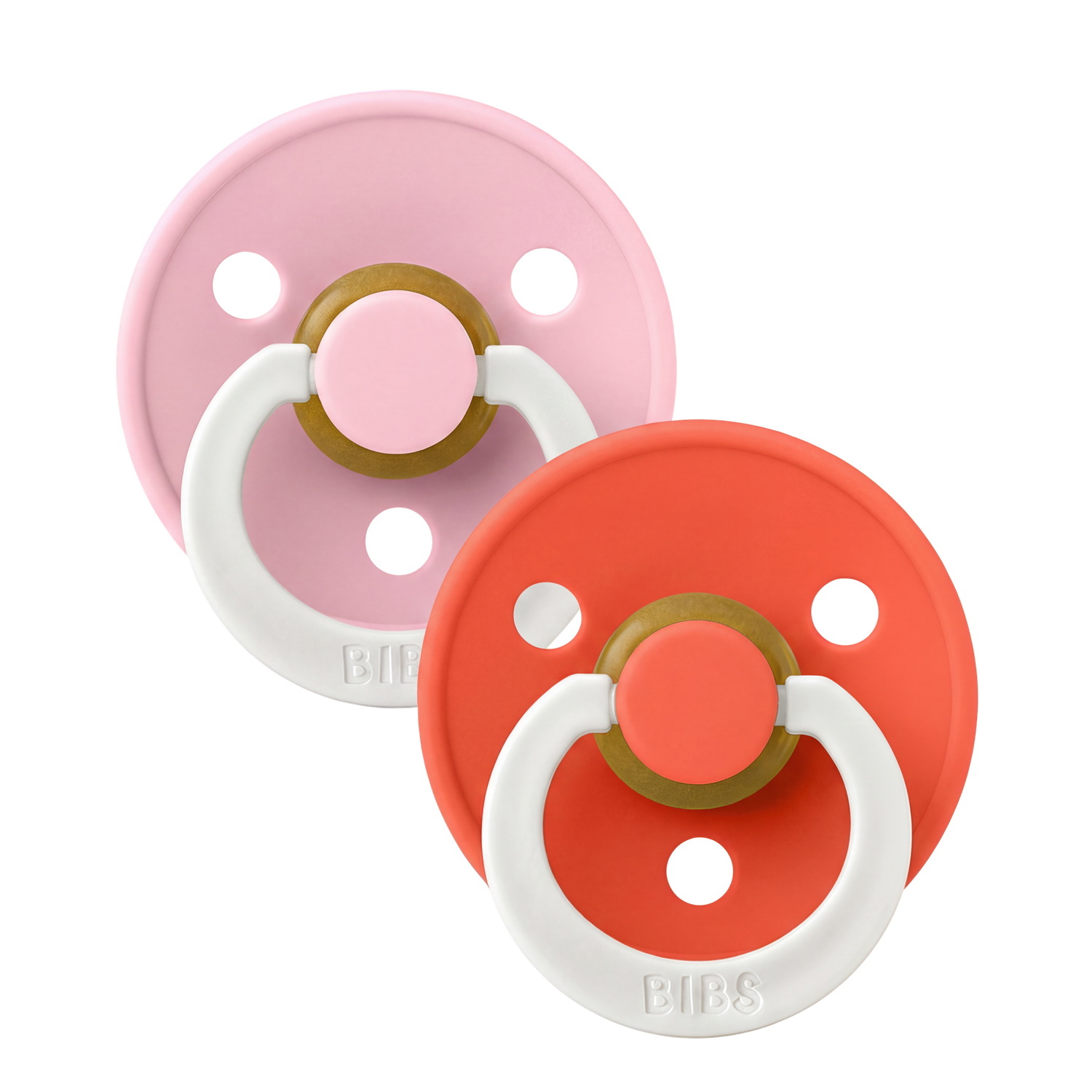 BIBS Pacifier Colour 2 PACK Latex Size 2 Baby Pink GLOW/Tango GLOW