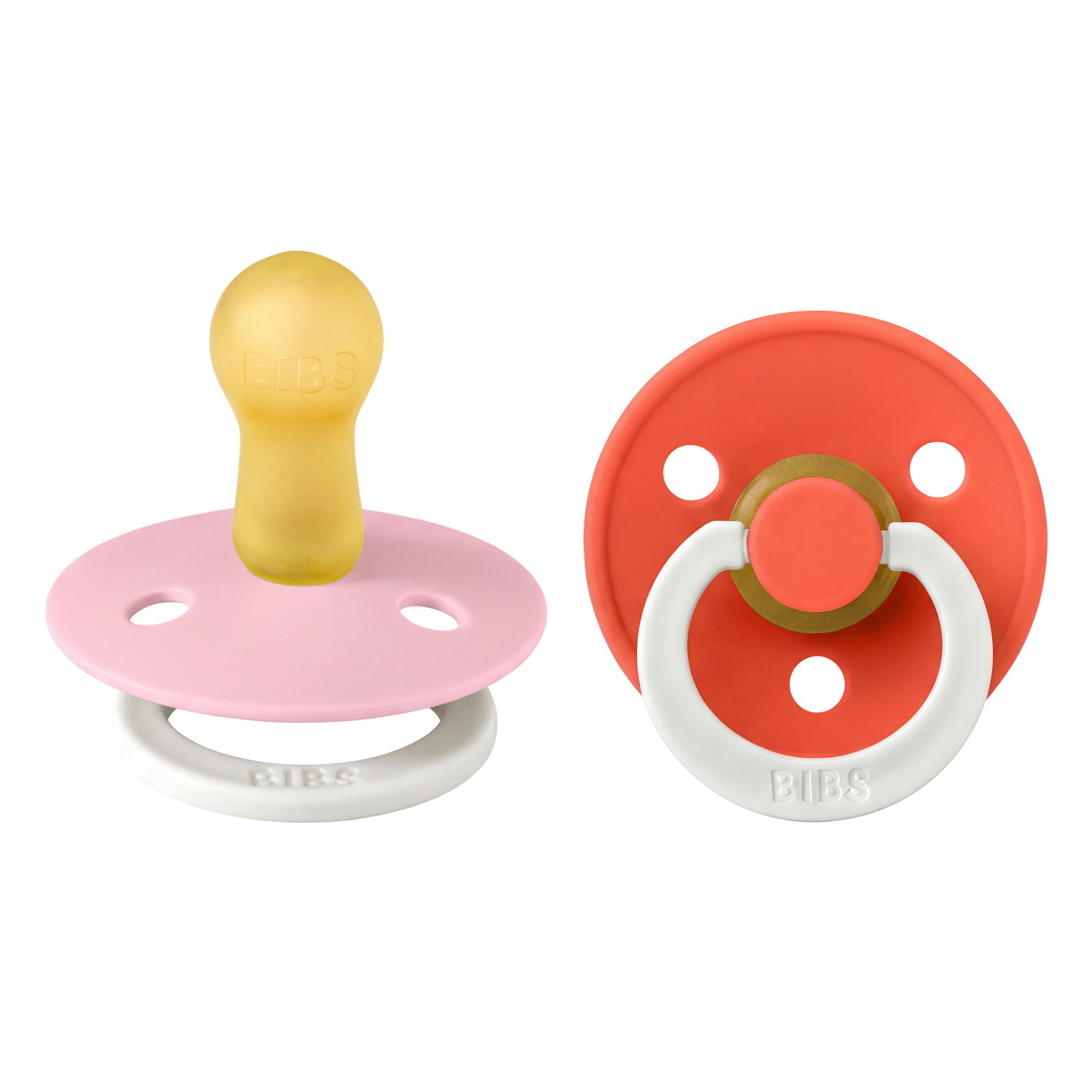 BIBS Pacifier Colour 2 PACK Latex Size 2 Baby Pink GLOW/Tango GLOW