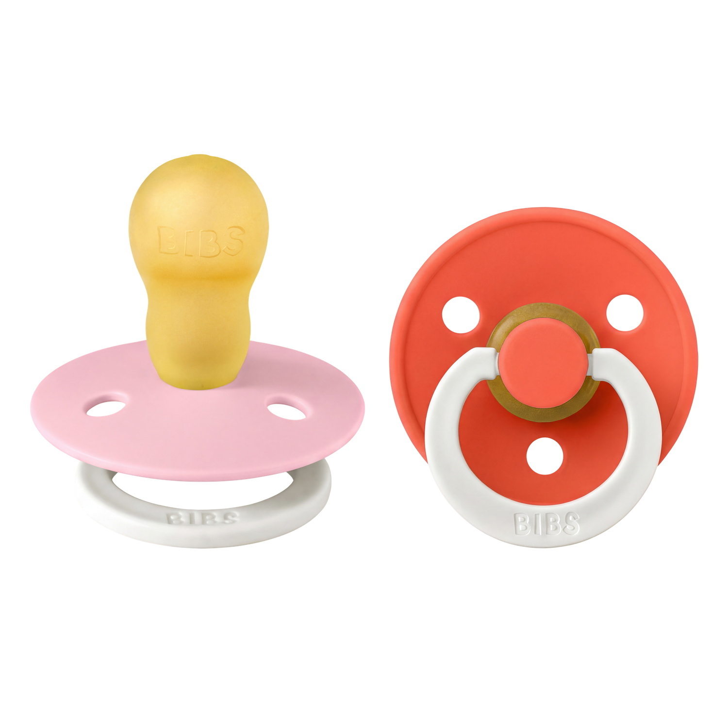 BIBS Pacifier Colour 2 PACK Latex Size 3 Baby Pink GLOW/Tango GLOW