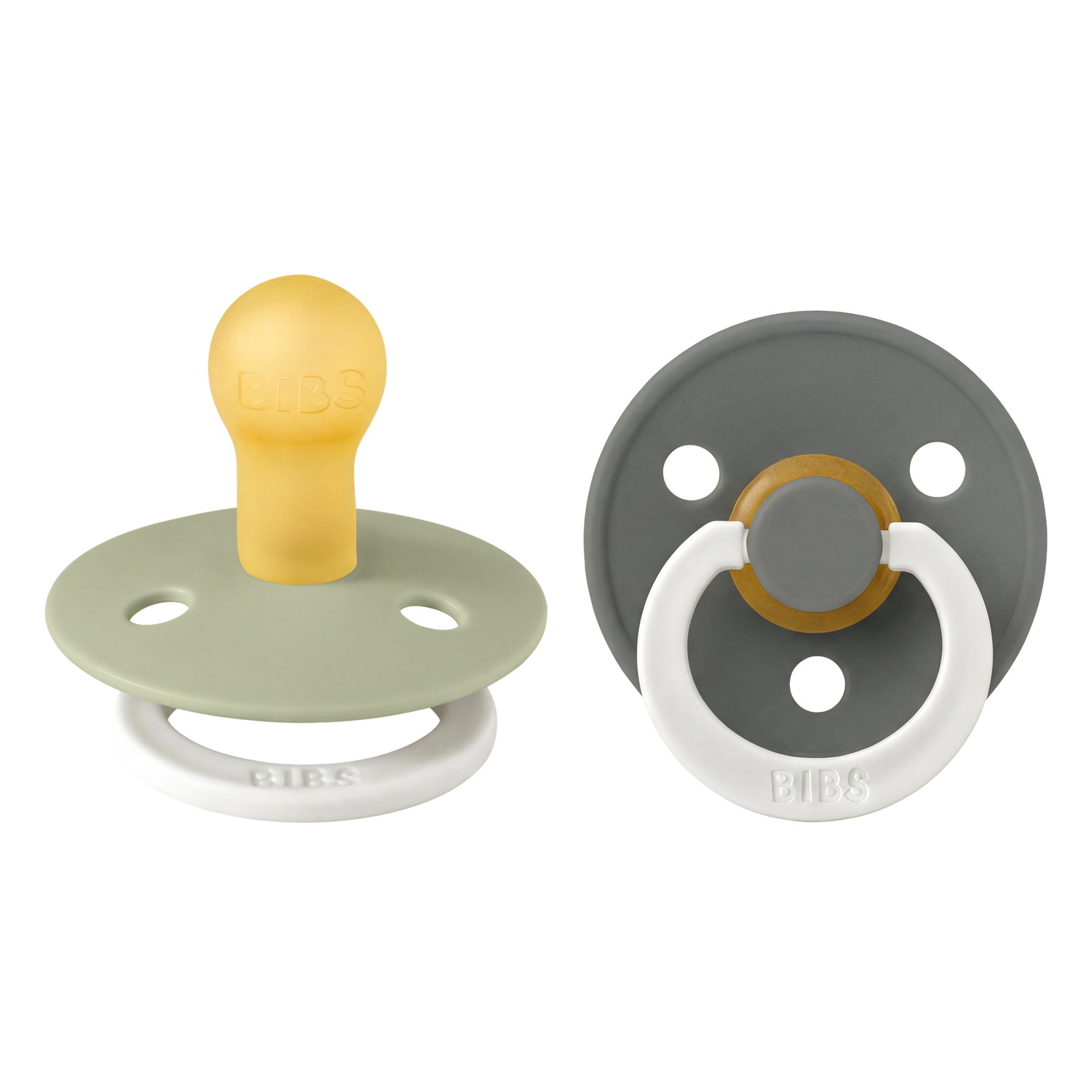 BIBS Pacifier Colour 2 PACK Latex Size 1 Sage GLOW/Pine GLOW