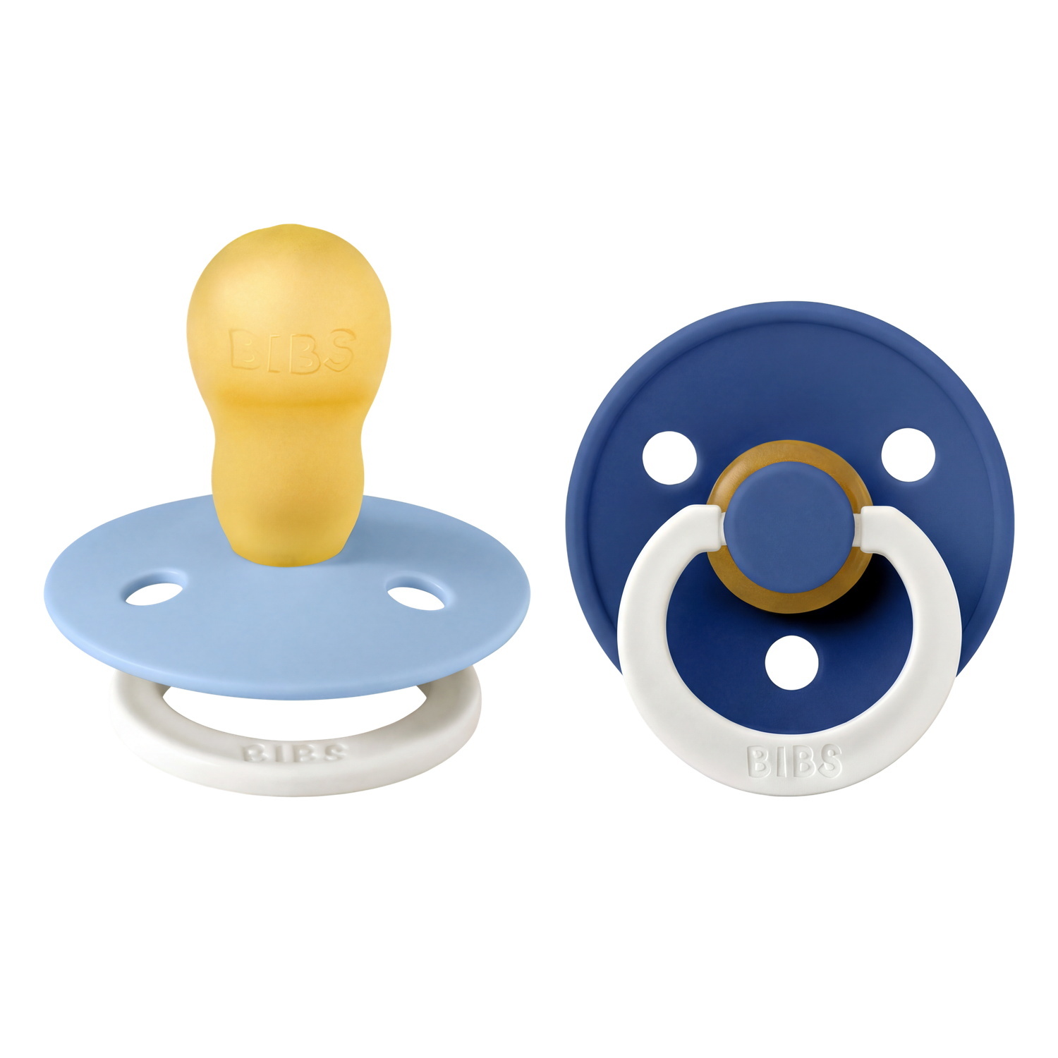 BIBS Pacifier Colour 2 PACK Latex Size 3 Sky Blue GLOW/Cornflower GLOW