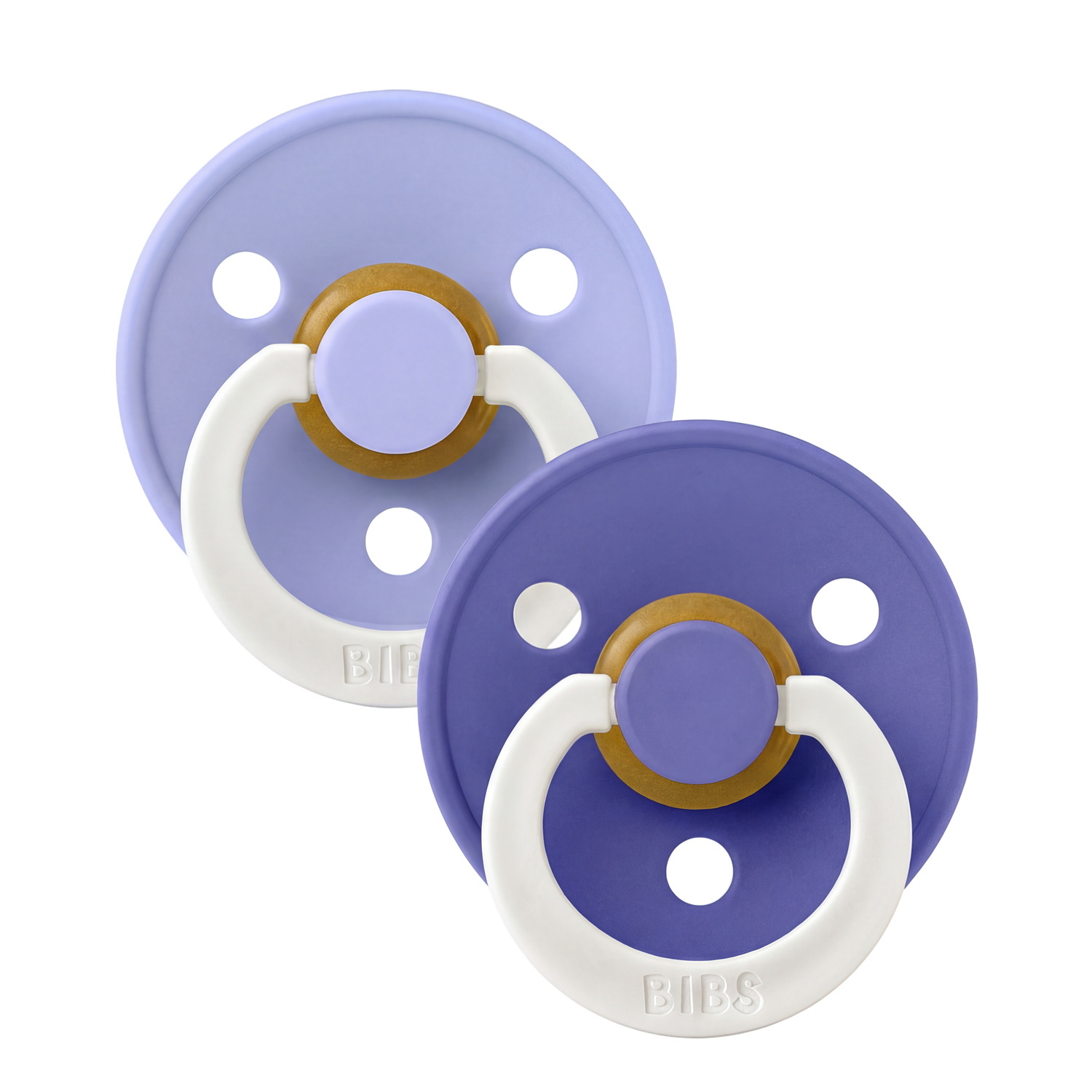 BIBS Pacifier Colour 2 PACK Latex Size 1 Hush GLOW/Grape GLOW