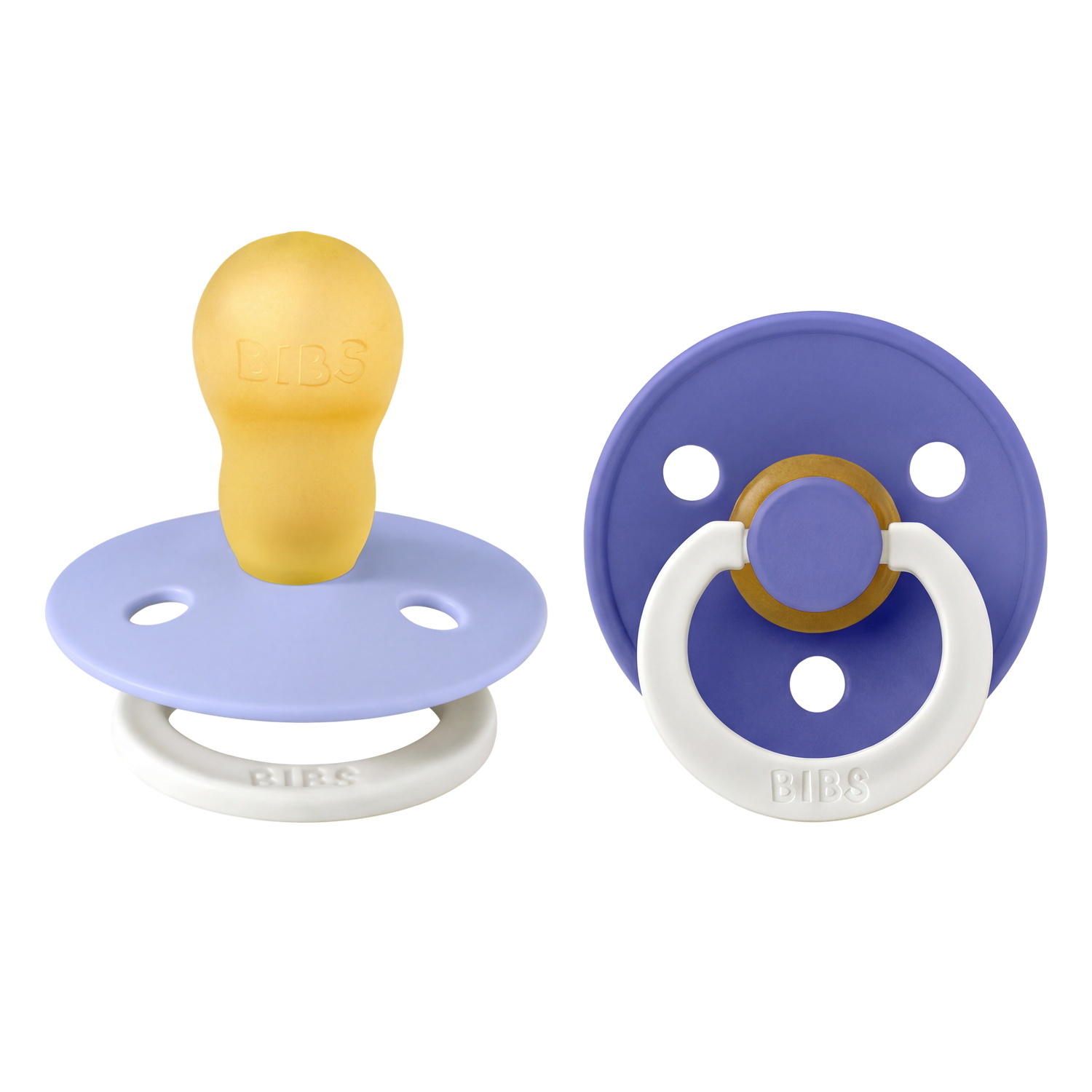 BIBS Pacifier Colour 2 PACK Latex Size 3 Hush GLOW/Grape GLOW