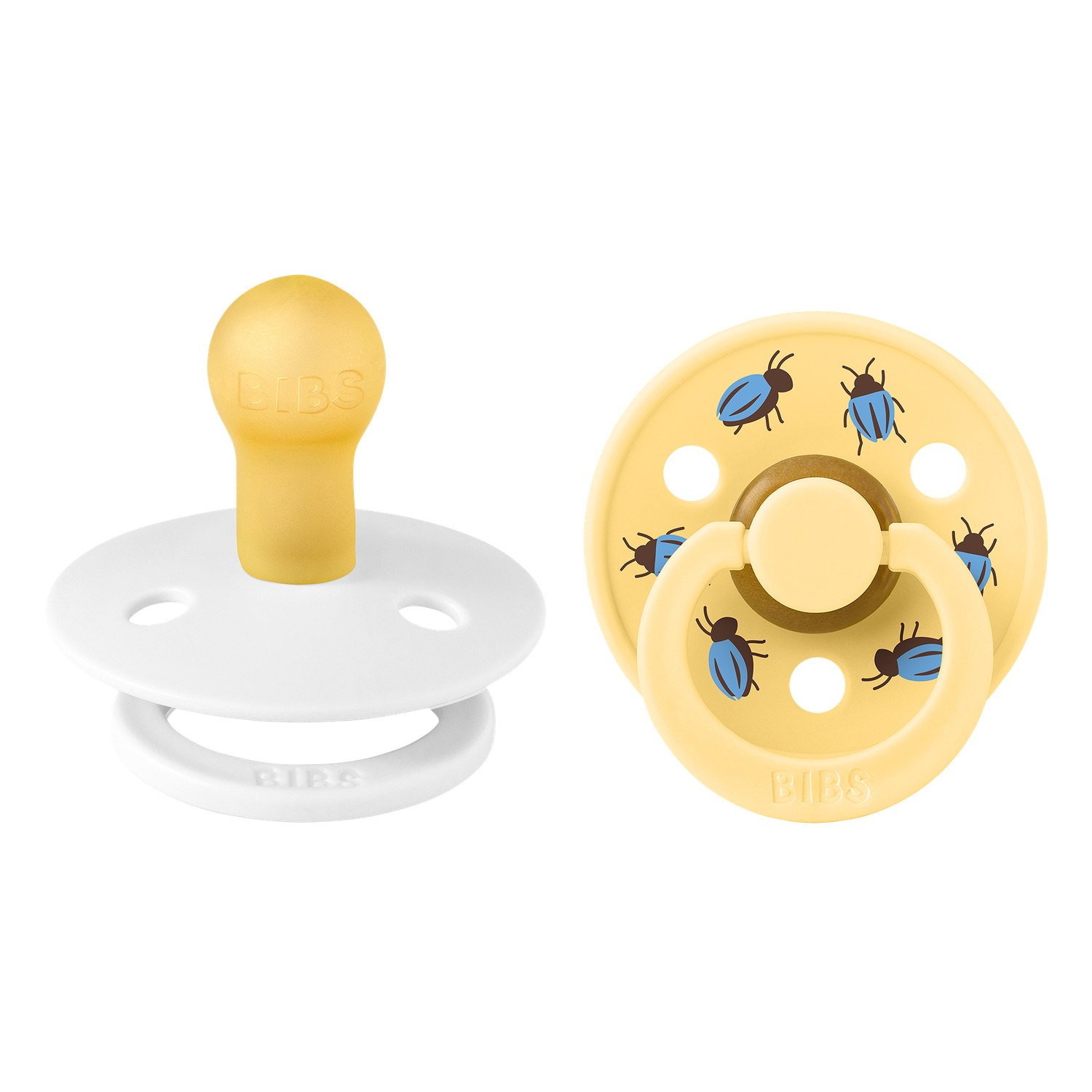 BIBS Studio Colour Pacifier Beetle Mix 2 pack Latex Size 1 Round White/Pale Butter
