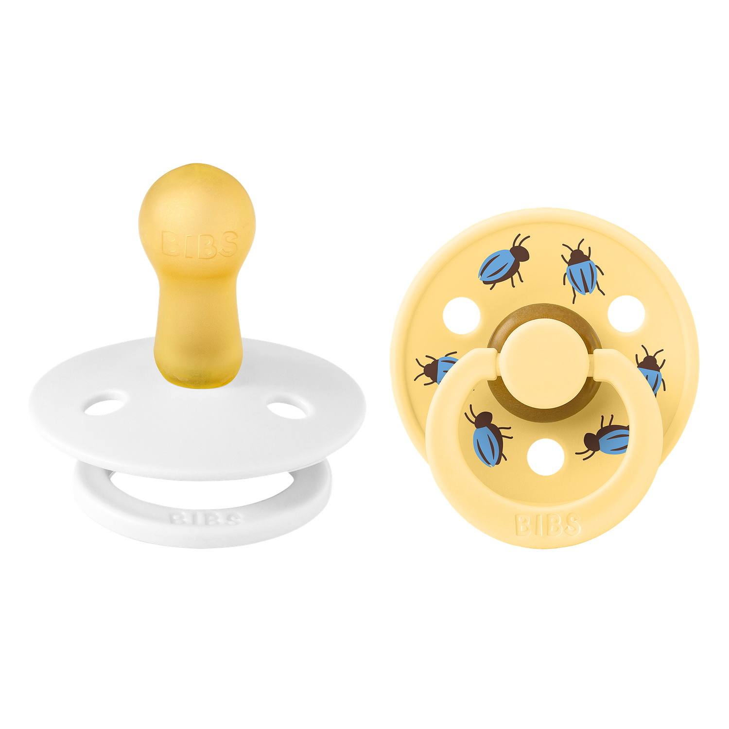 BIBS Studio Colour Pacifier Beetle Mix 2 pack Latex Size 2 Round White/Pale Butter
