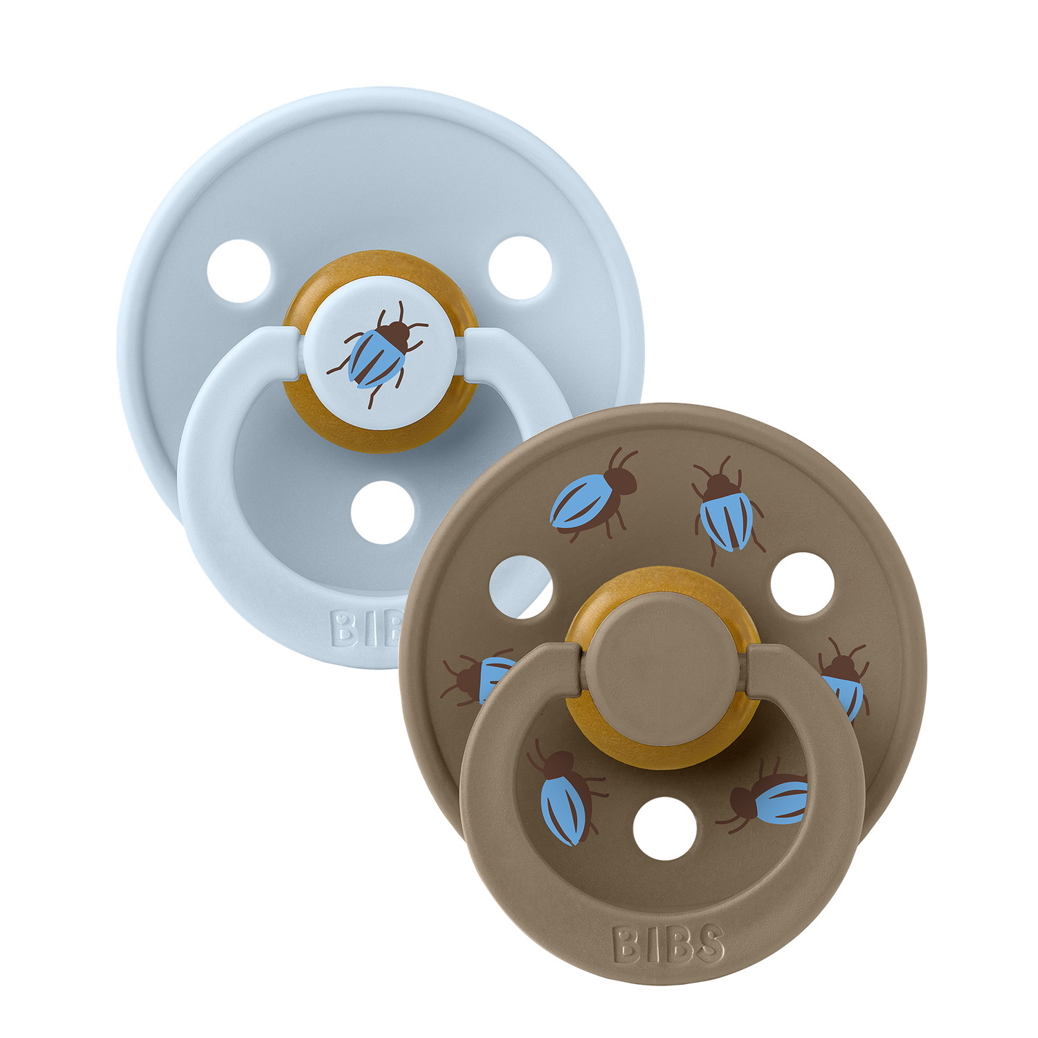 BIBS Studio Colour Pacifier Beetle Mix 2 pack Latex Size 1 Round Baby Blue/Dark Oak