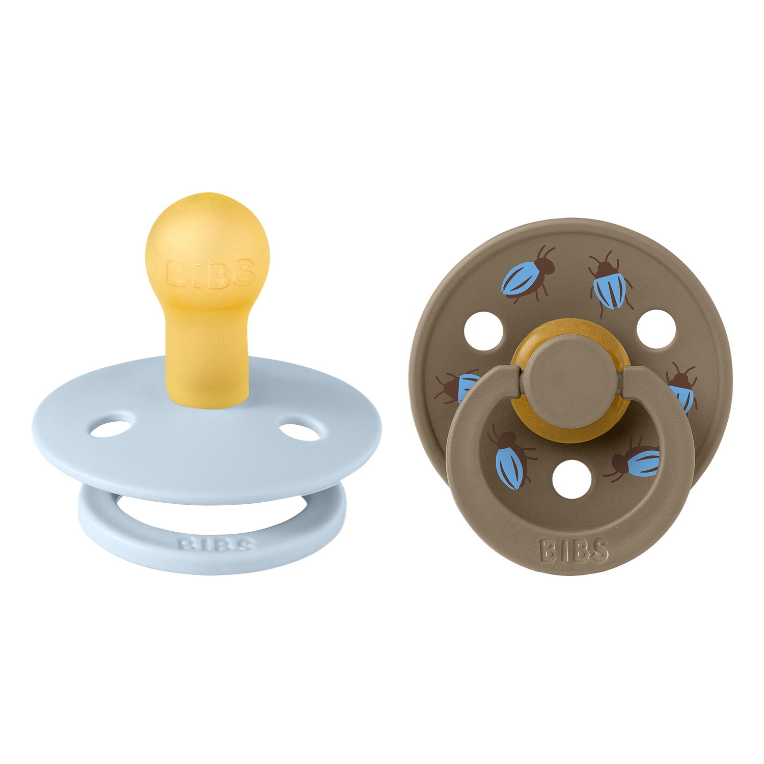BIBS Studio Colour Pacifier Beetle Mix 2 pack Latex Size 1 Round Baby Blue/Dark Oak