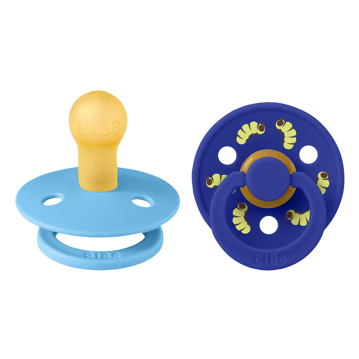 BIBS Studio Colour Pacifier Caterpillar Mix 2 pack Latex Size 1 Round Breeze/Sonic