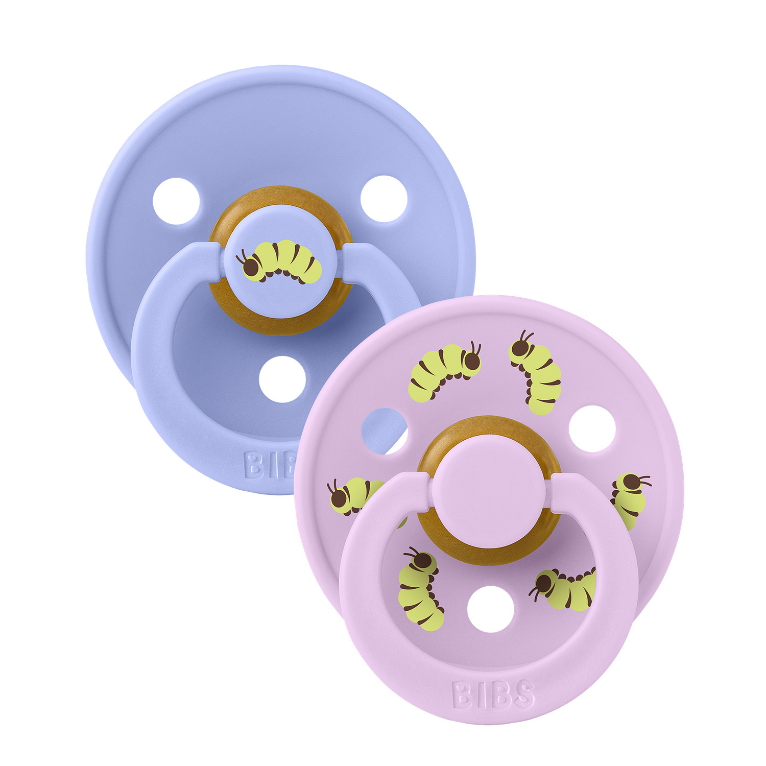 BIBS Studio Colour Pacifier Caterpillar Mix 2 pack Latex Size 1 Round Hush/Violet Sky