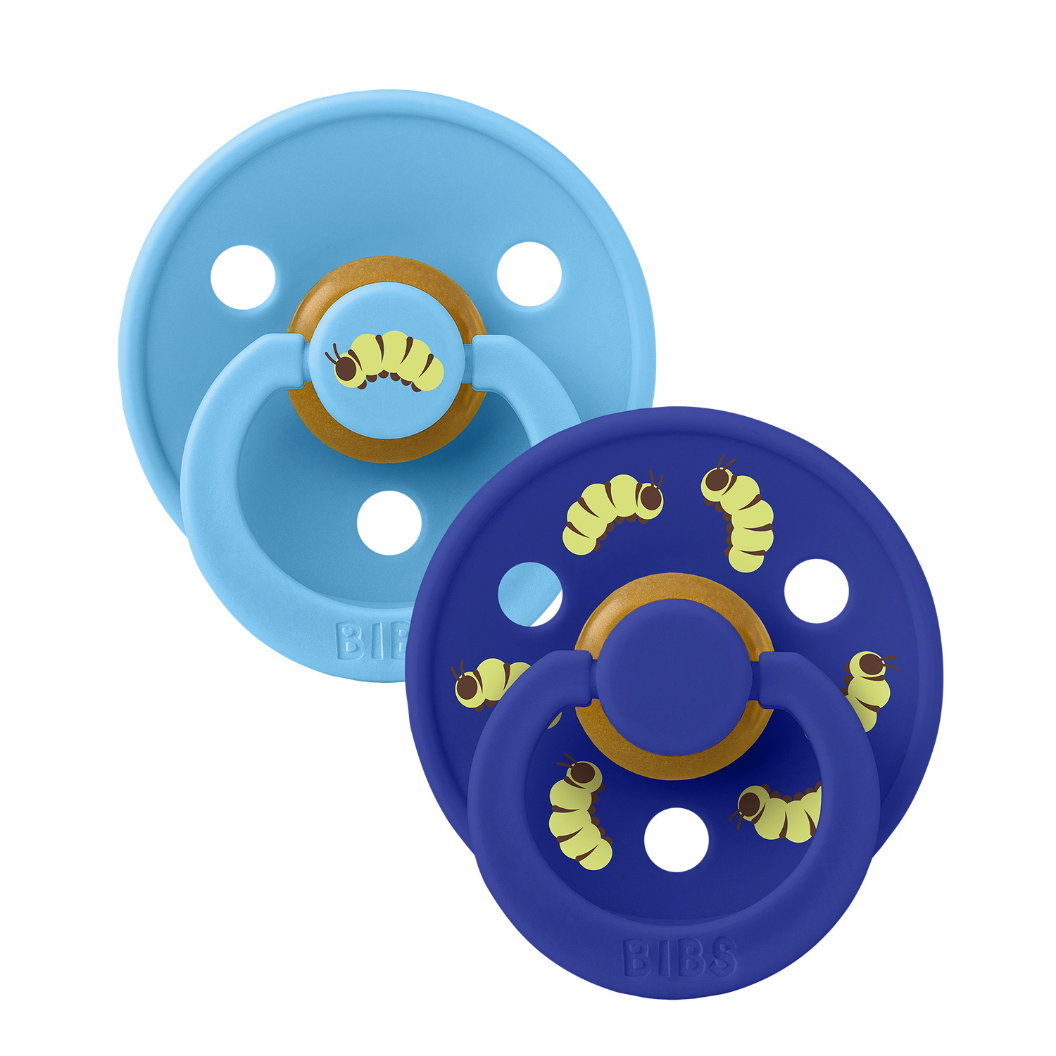 BIBS Studio Colour Pacifier Caterpillar Mix 2 pack Latex Size 2 Round Breeze/Sonic