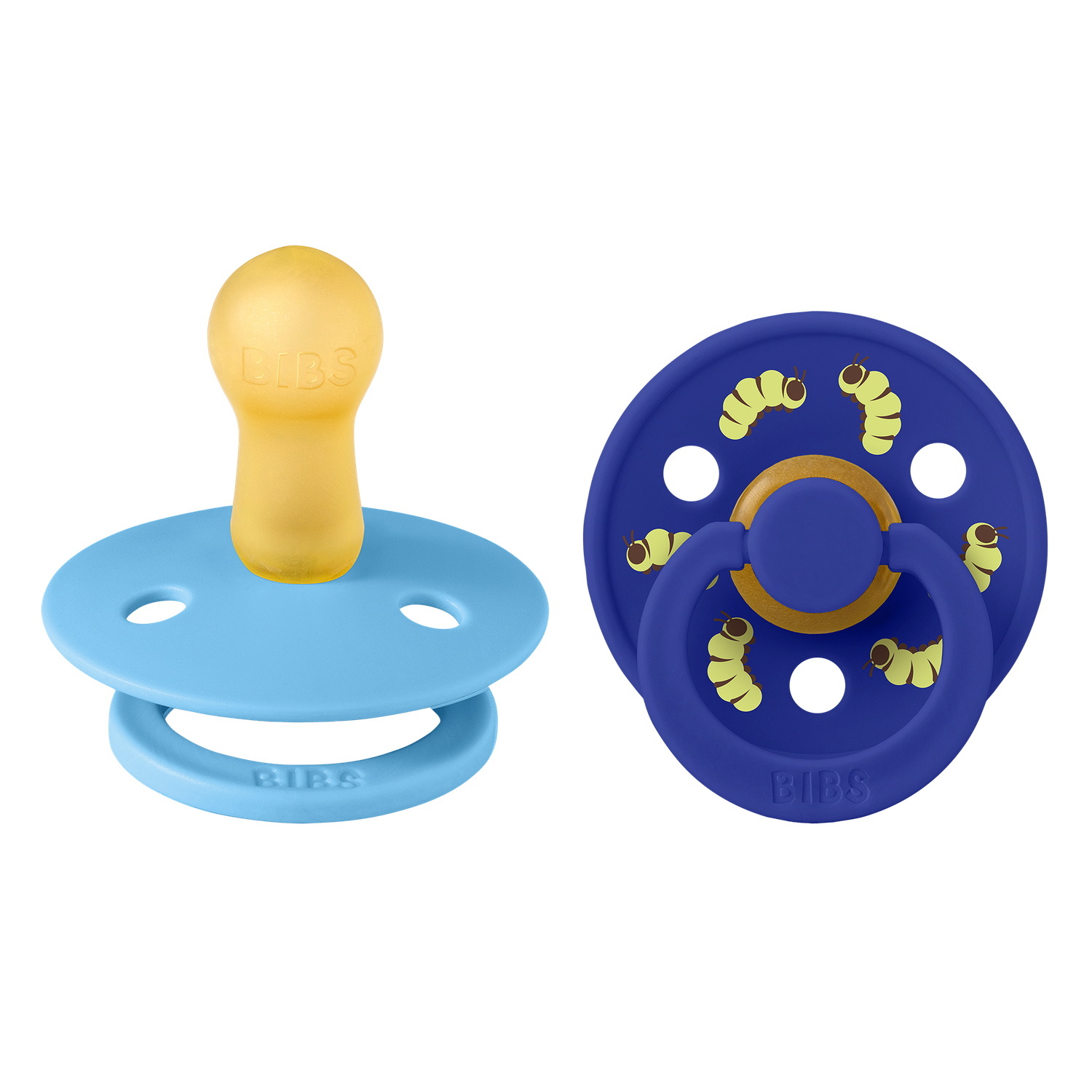 BIBS Studio Colour Pacifier Caterpillar Mix 2 pack Latex Size 2 Round Breeze/Sonic