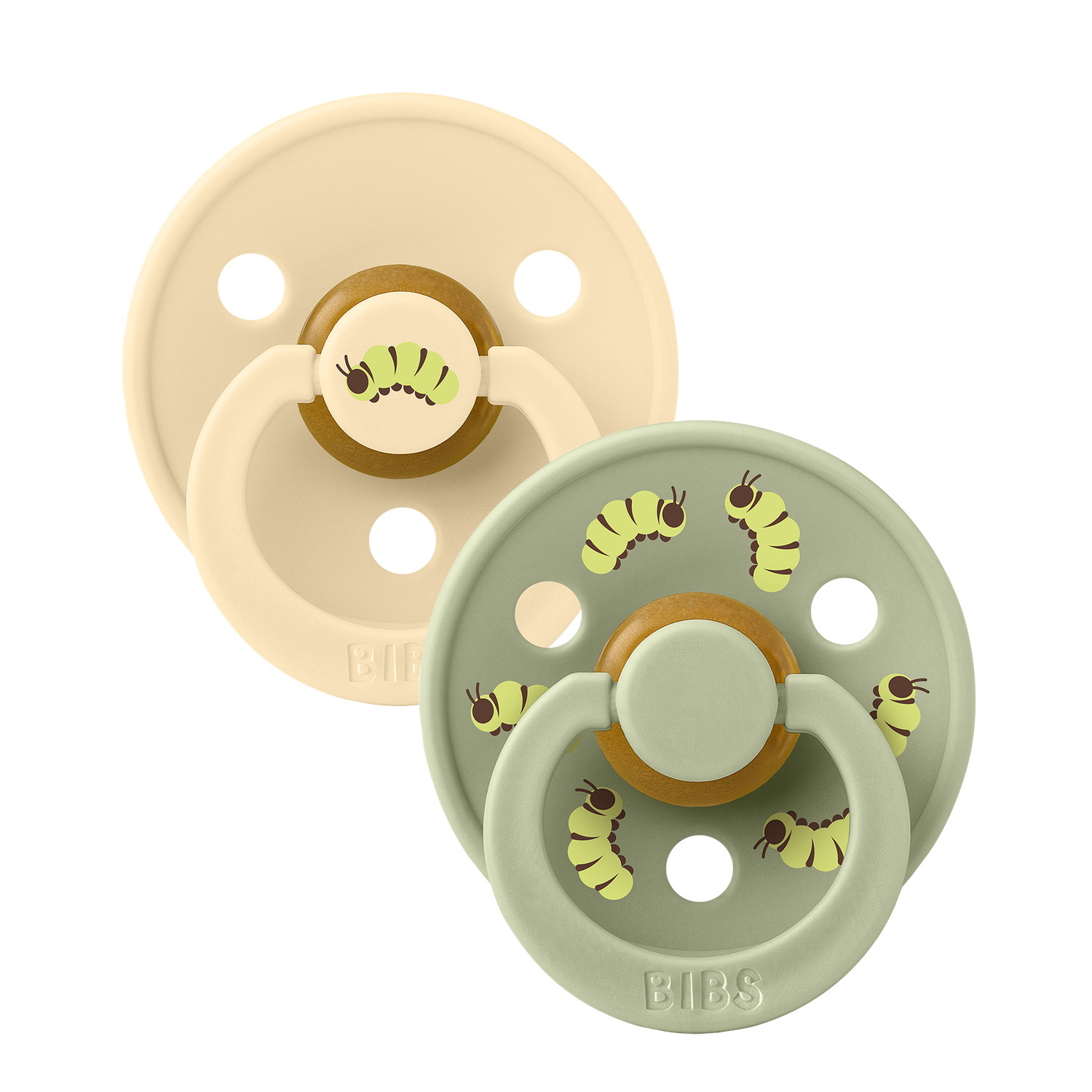 BIBS Studio Colour Pacifier Caterpillar Mix 2 pack Latex Size 1 Round Silk/Sage