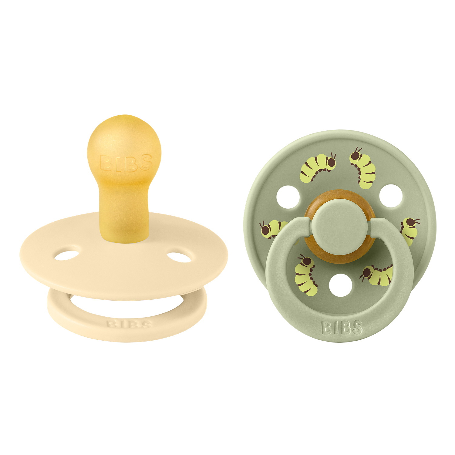 BIBS Studio Colour Pacifier Caterpillar Mix 2 pack Latex Size 1 Round Silk/Sage