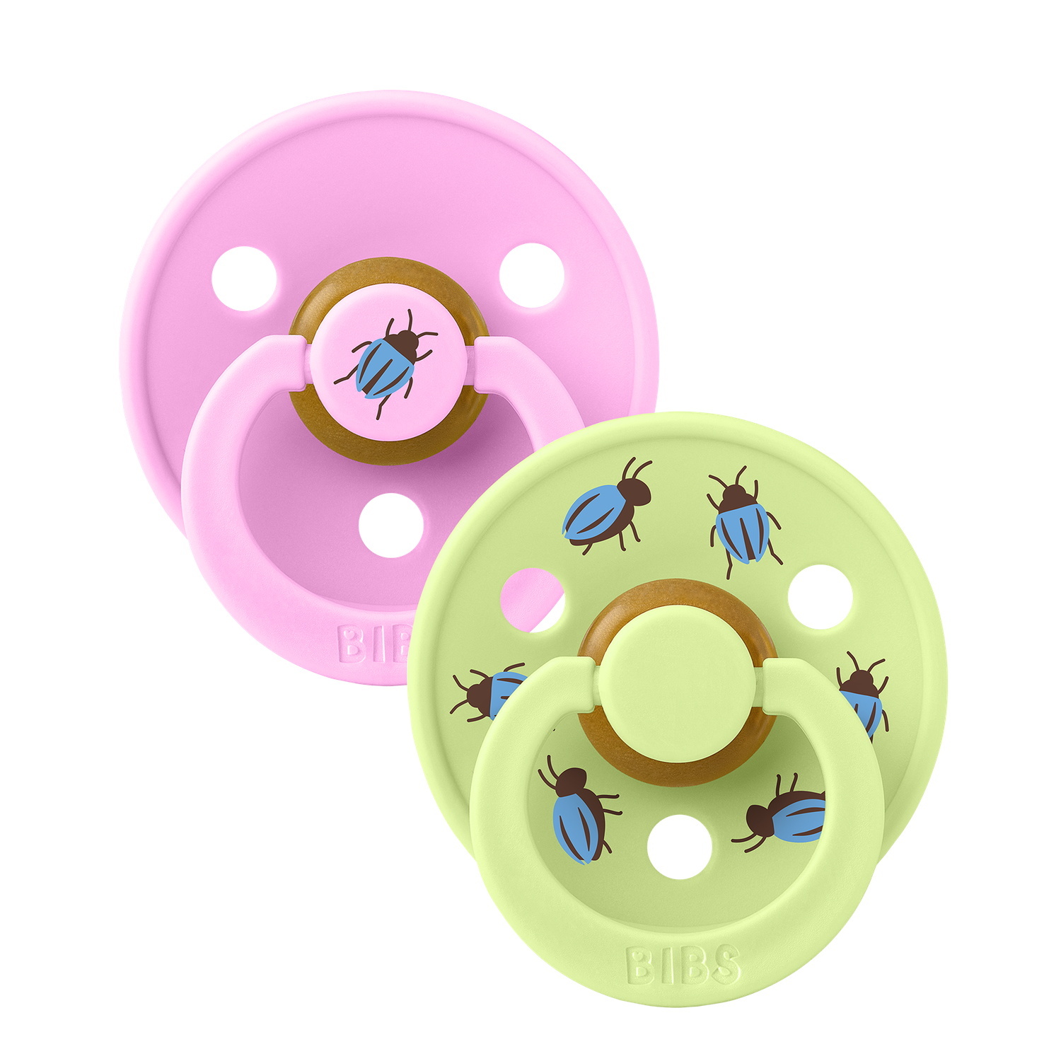 BIBS Studio Colour Pacifier Beetle Mix 2 pack Latex Size 1 Round Ballet/Matcha