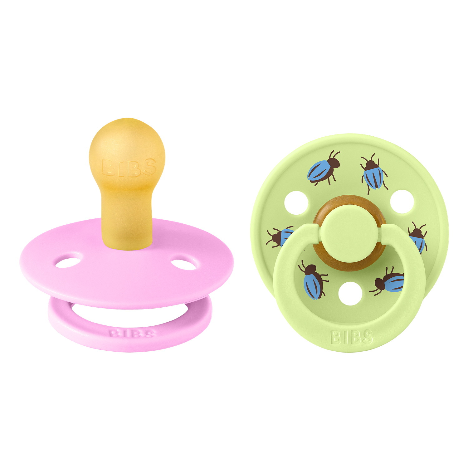 BIBS Studio Colour Pacifier Beetle Mix 2 pack Latex Size 1 Round Ballet/Matcha