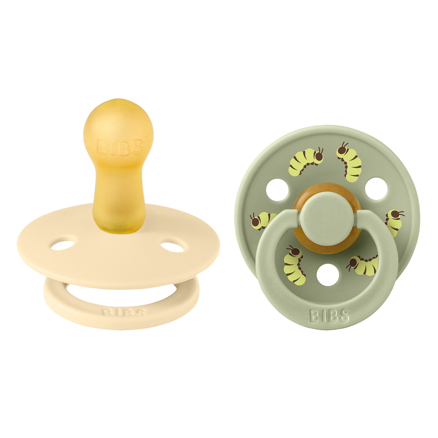 BIBS Studio Colour Pacifier Caterpillar Mix 2 pack Latex Size 2 Round Silk/Sage