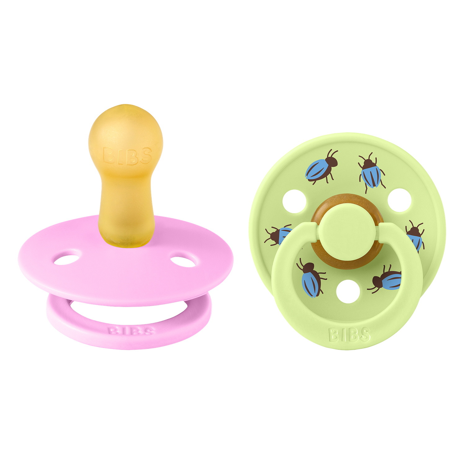 BIBS Studio Colour Pacifier Beetle Mix 2 pack Latex Size 2 Round Ballet/Matcha
