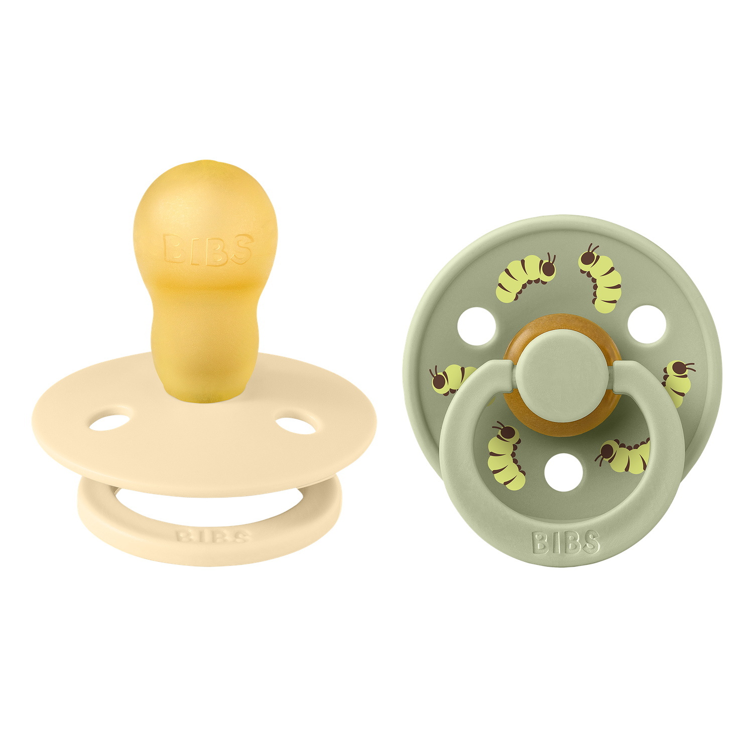 BIBS Studio Colour Pacifier Caterpillar Mix 2 pack Latex Size 3 Round Silk/Sage