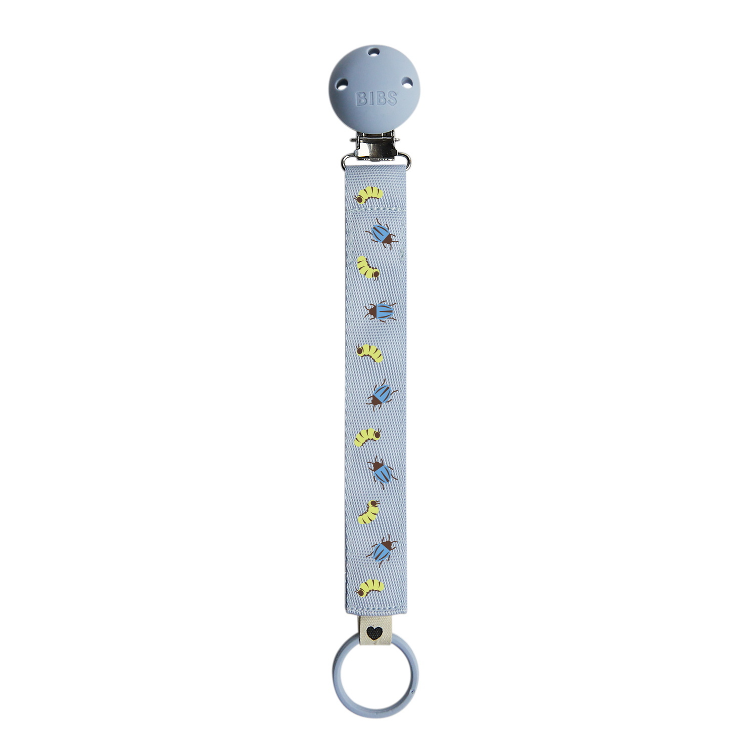 BIBS Studio Pacifier Clip Ribbon Caterpillar Beetle Mix Dusty Blue