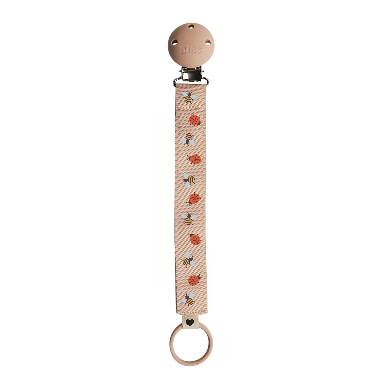 BIBS Studio Pacifier Clip Ribbon Ladybug Bumblebee Caterpillar Mix Blush