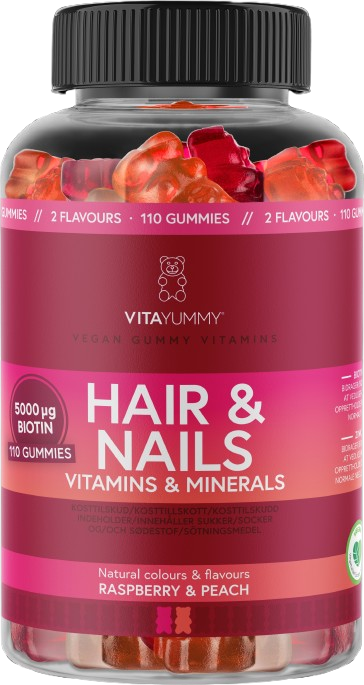 VitaYummy Hair & Nails Mix: Raspberry & Peach Tuggtabletter - 110 st