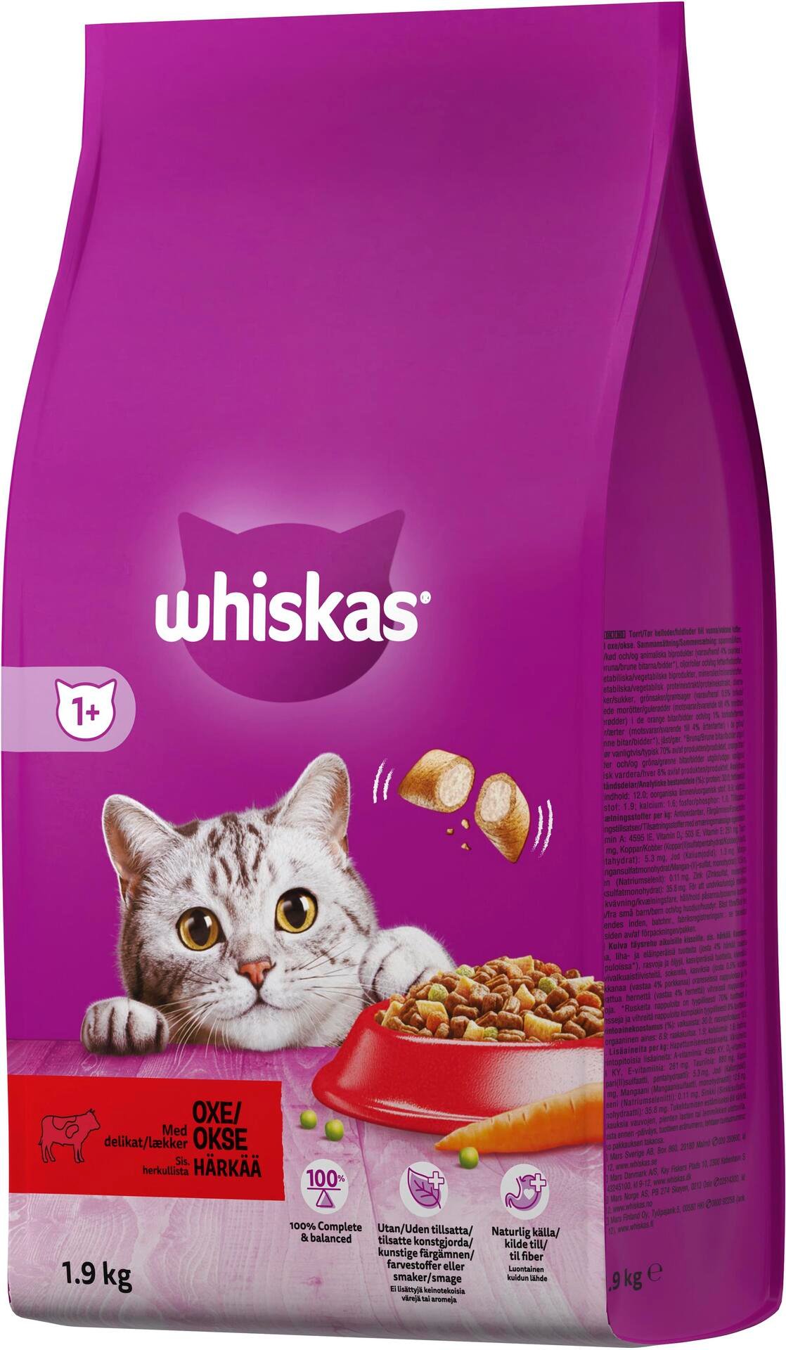 Whiskas 1+ Kattmat Biff 1,9 kg