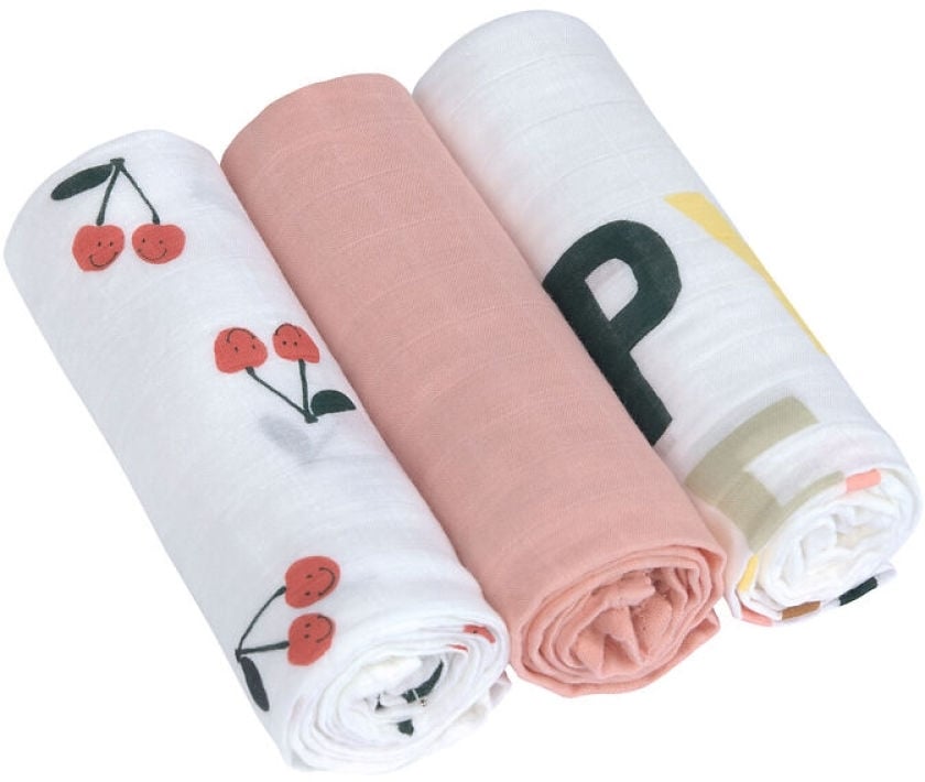 Lässig Mjuk Babyfilt L Happy Fruits Cherry 3-pack