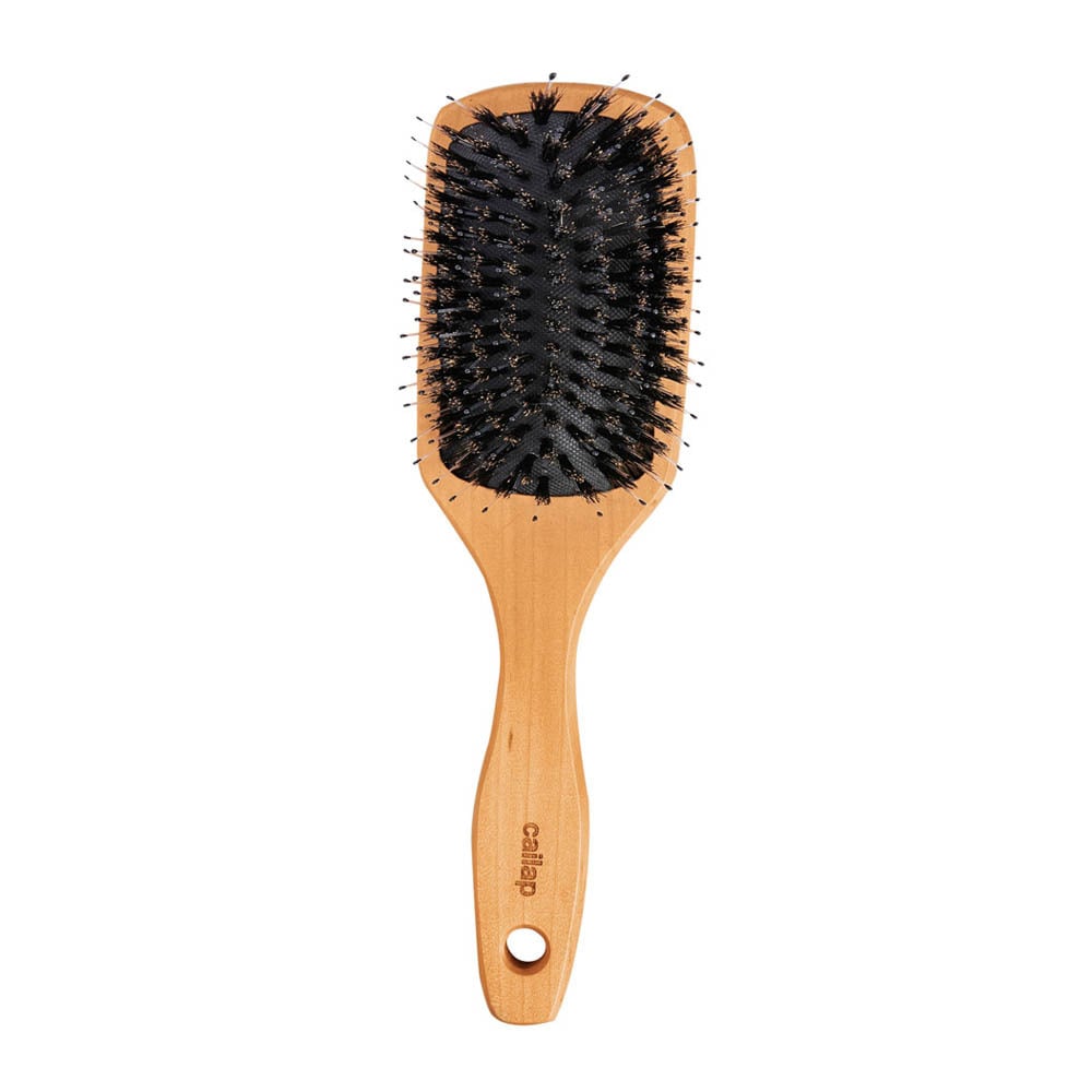 Cailap Wooden Hair Brush Natural Bristles Plastic Pins