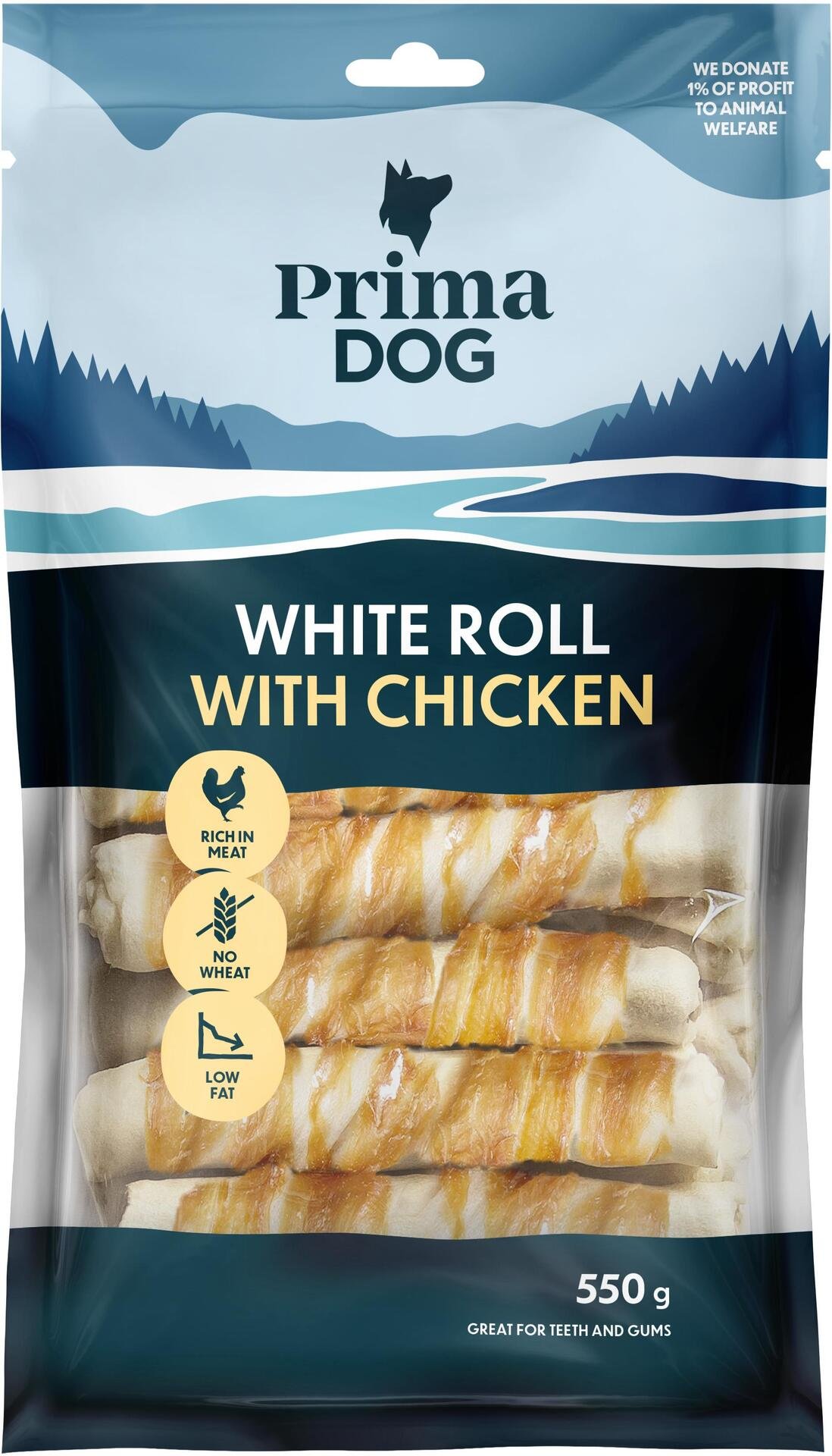 PrimaDog Vit Tuggrulle med Kyckling 15 st