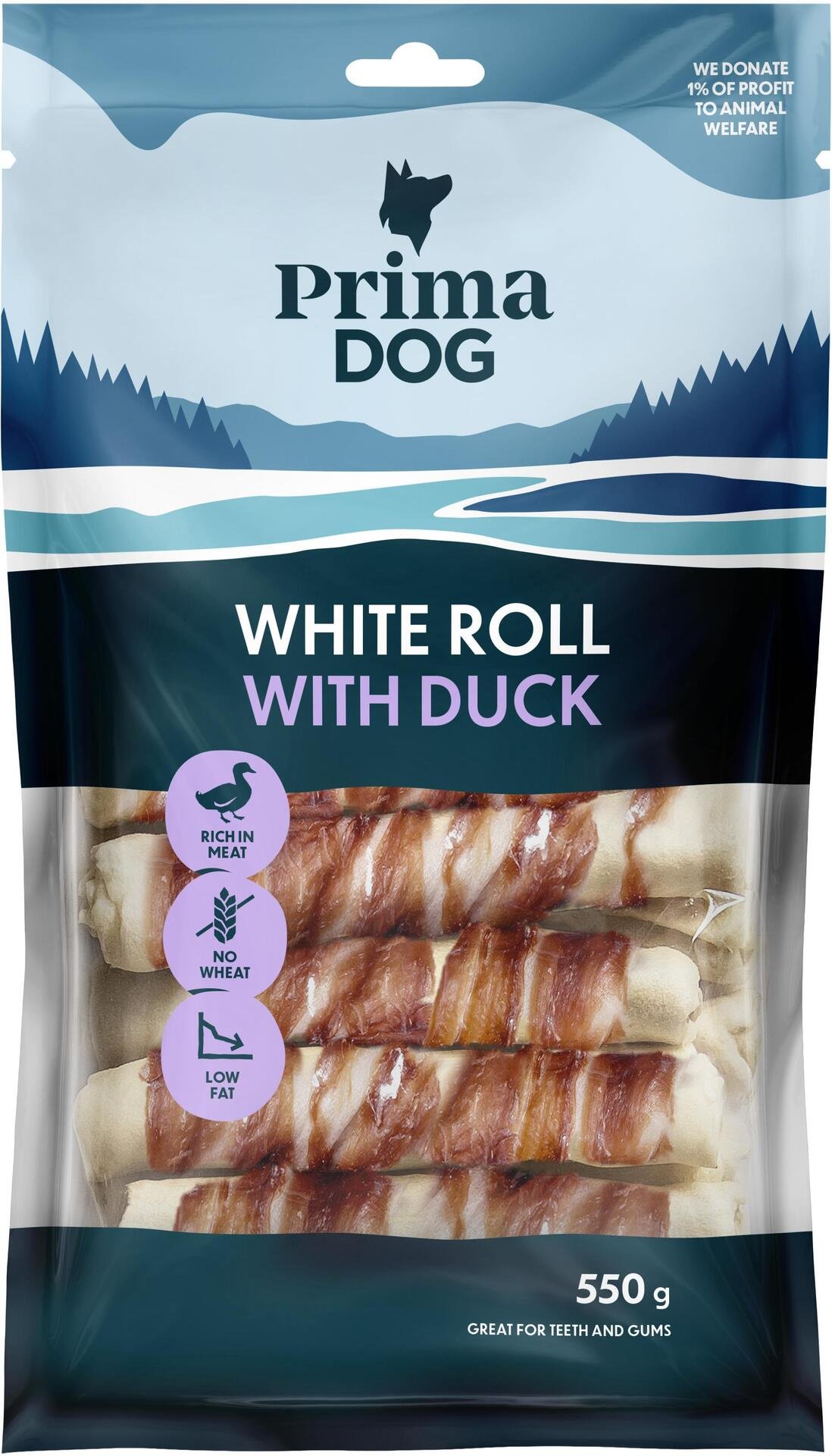 PrimaDog Vit Tuggrulle med Anka 15 st