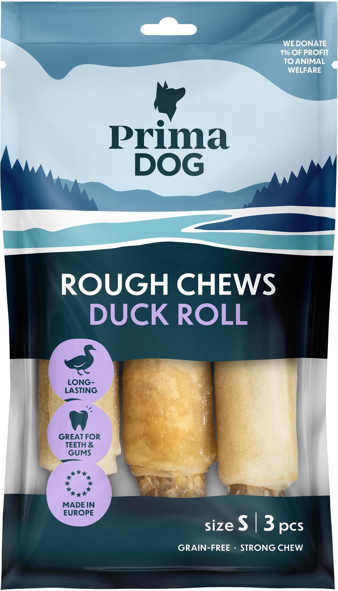 PrimaDog Rough Chews Tuggrulle med Anka 150 g