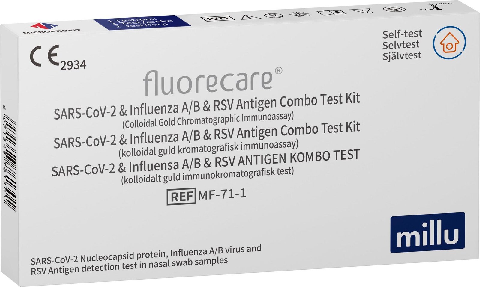 Millu Självtest 4-i-1 SARS-CoV-2, Influensa A/B & RSV 1 st
