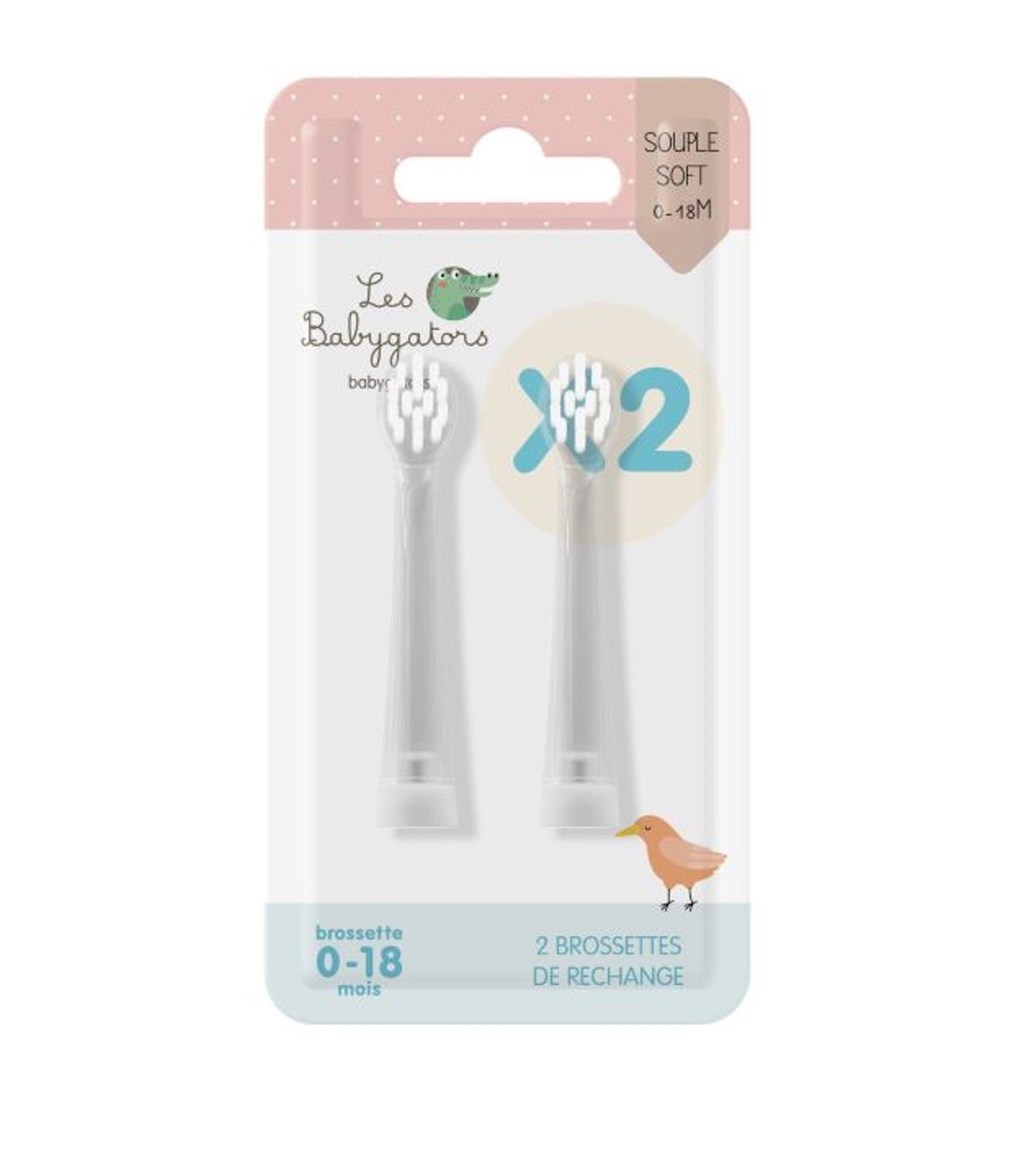 Les Babygators Borsthuvud Refill 0-18 Månader 2-pack