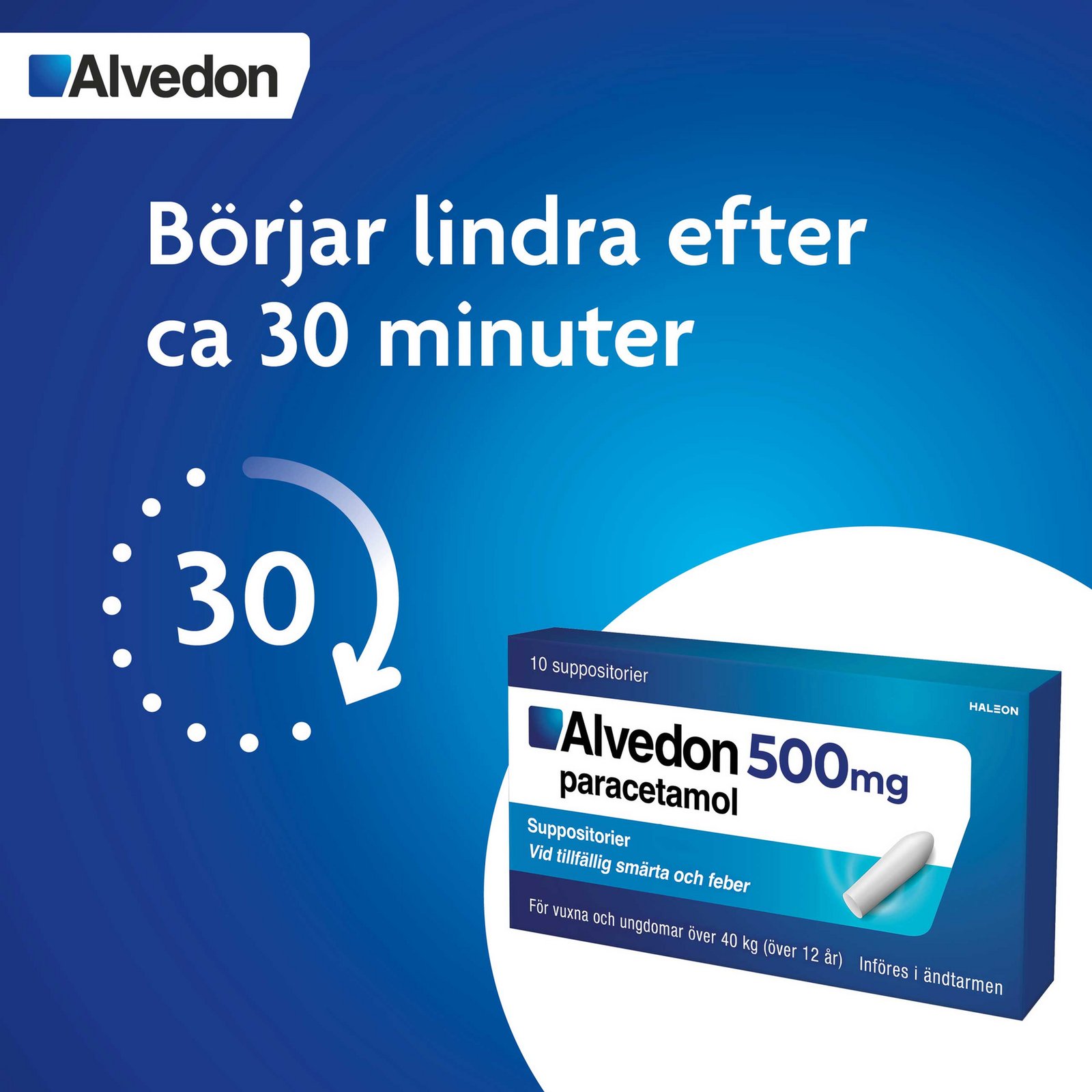 Alvedon Suppositorium 500 mg paracetamol (+40kg) 10 st